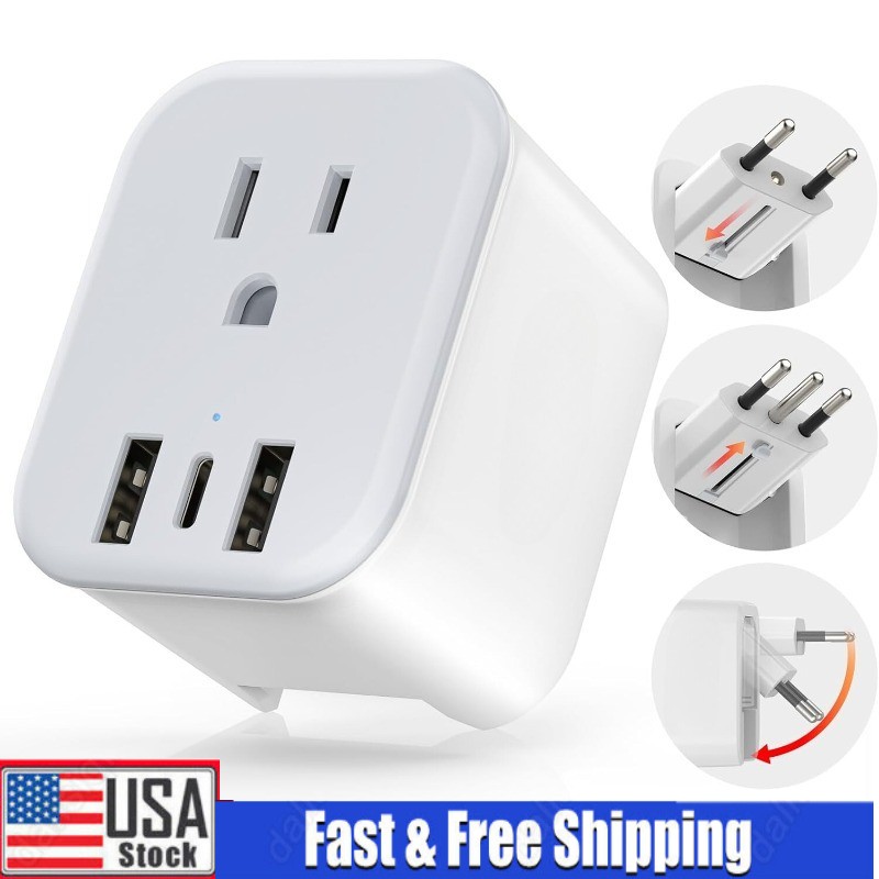 European Plug Travel Adapter 3 in 1 Power Plug Charger for US to Europe New