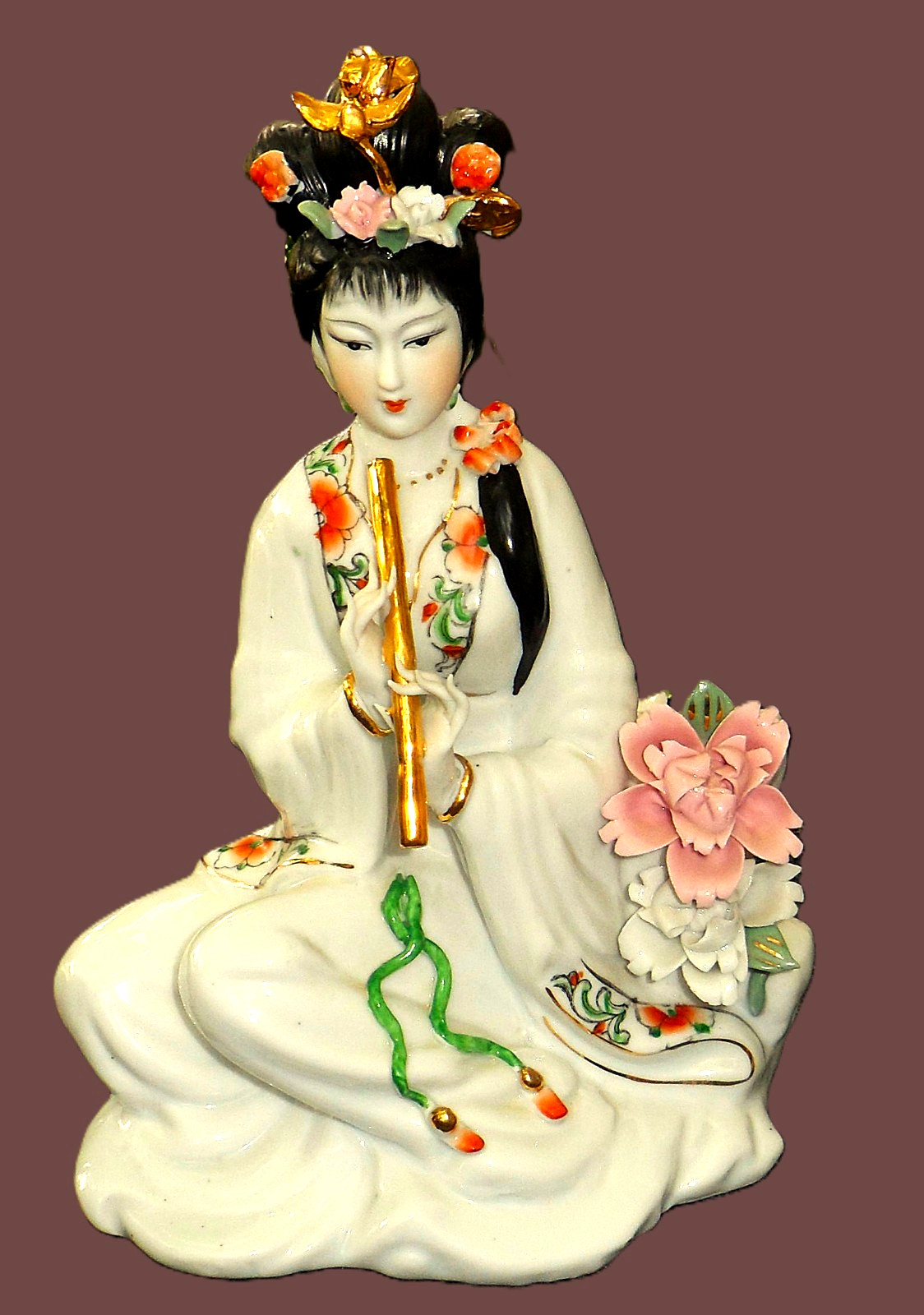 Vintage Porcelain Japanese Geisha Figurine with Flute Hand Painted Statue 11” Vintage Porcelain Japanese Geisha Figurine with Flute Hand Painted Statue 11”