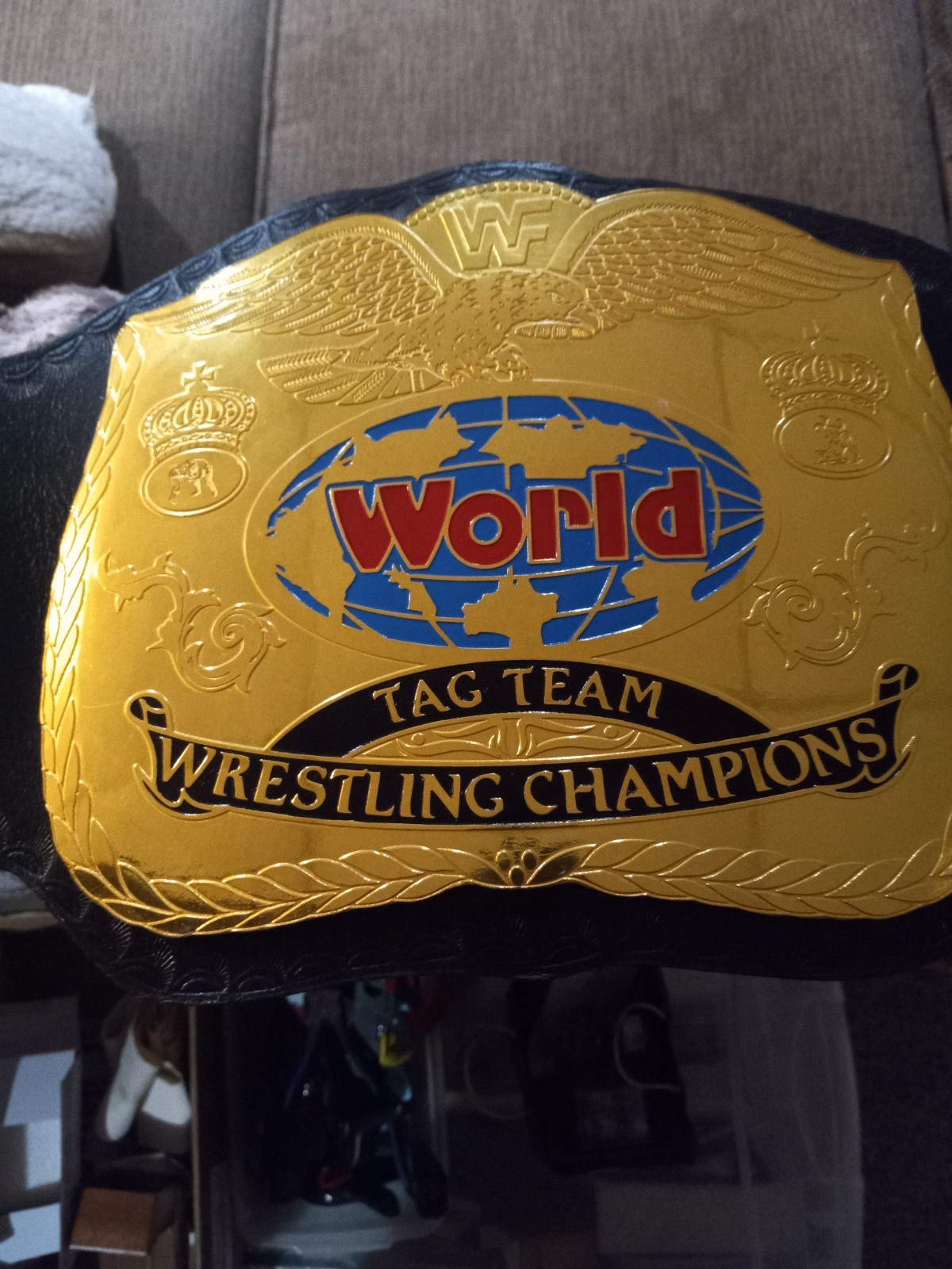 15X Autos WWF Tag Team Championship Replica Leather Adult Belt with HOF Inscrips 15X Autos WWF Tag Team Championship Replica Leather Adult Belt with HOF Inscrips