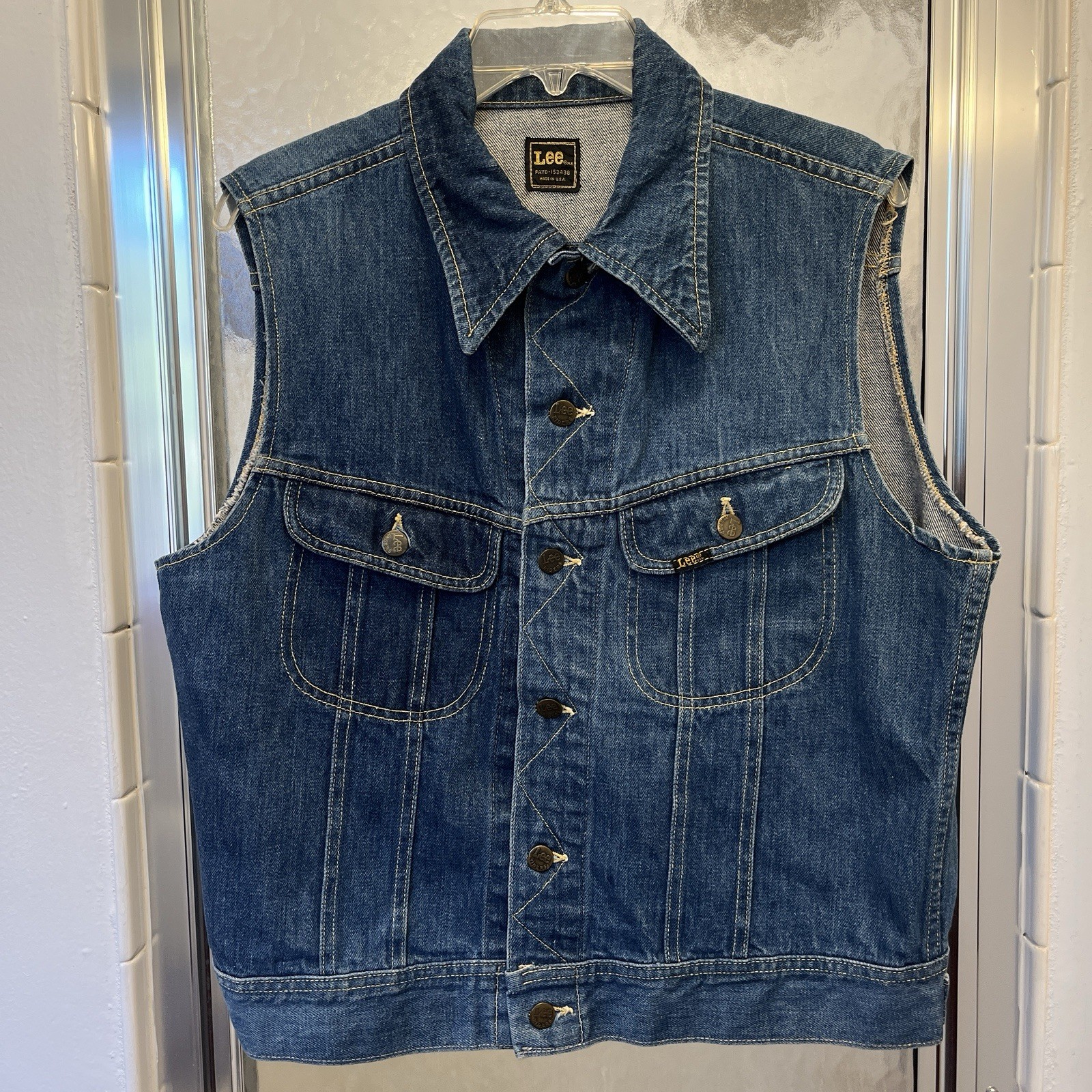 VTG Lee Denim Vest ~ 44 R Cutoff Jean Jacket Union Made Riders USA VTG Lee Denim Vest ~ 44 R Cutoff Jean Jacket Union Made Riders USA