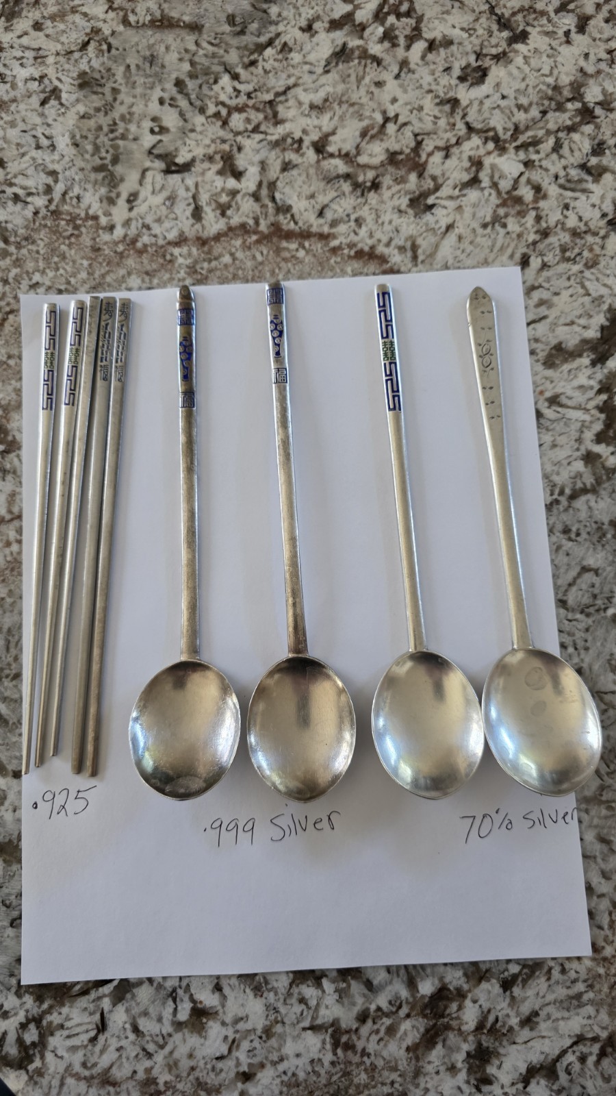 Vintage Korean Solid 99% Pure Silver Rice Spoons .925 Chopsticks .700 Spoons Vintage Korean Solid 99% Pure Silver Rice Spoons .925 Chopsticks .700 Spoons