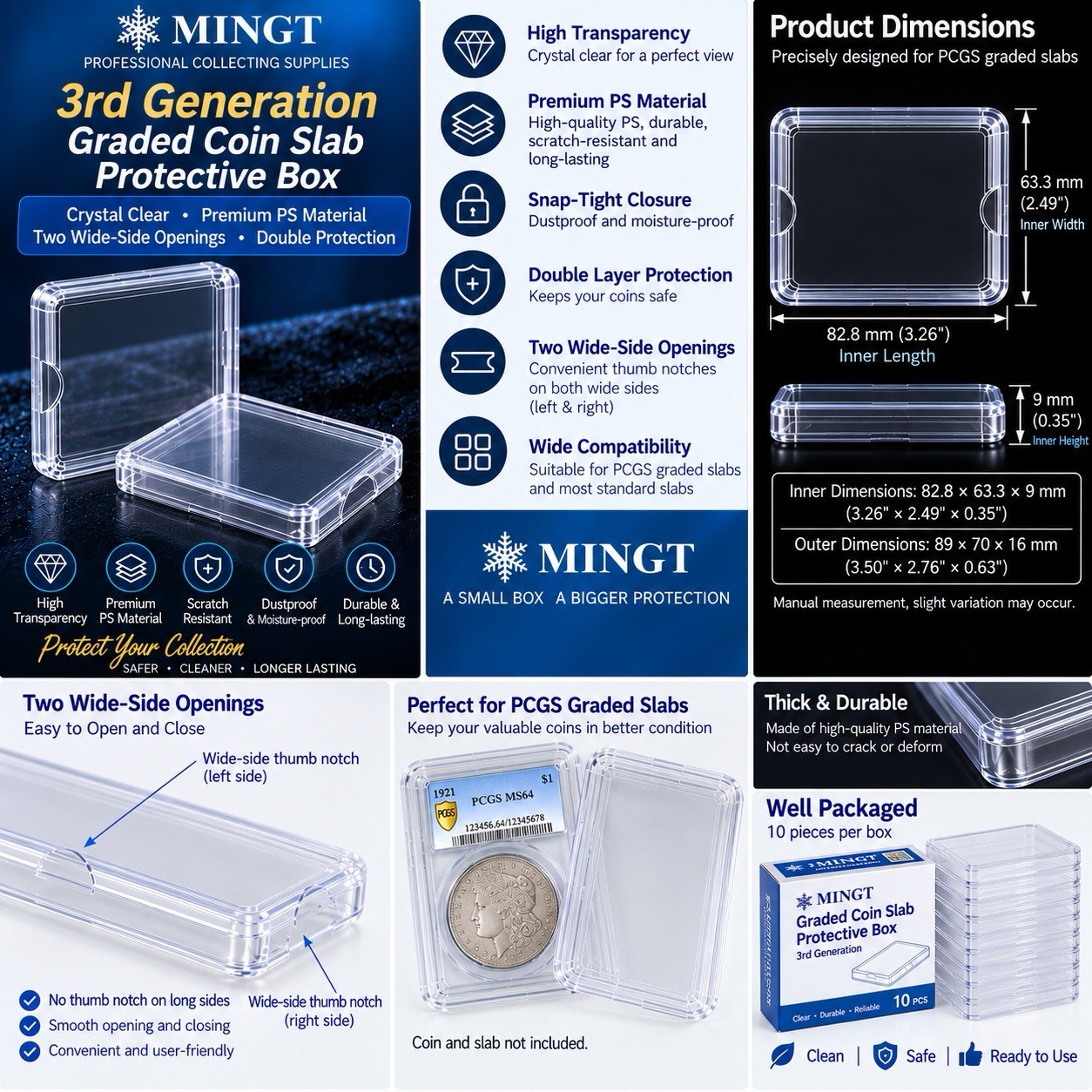    10 PCS Clear Protective Cases for PCGS Graded Coin Slabs – 3rd Gen PS