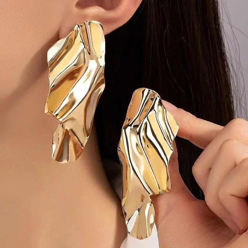 Irregular Metal Stud Earrings Statement Big Earring Gold Jewelry Women Ear Studs