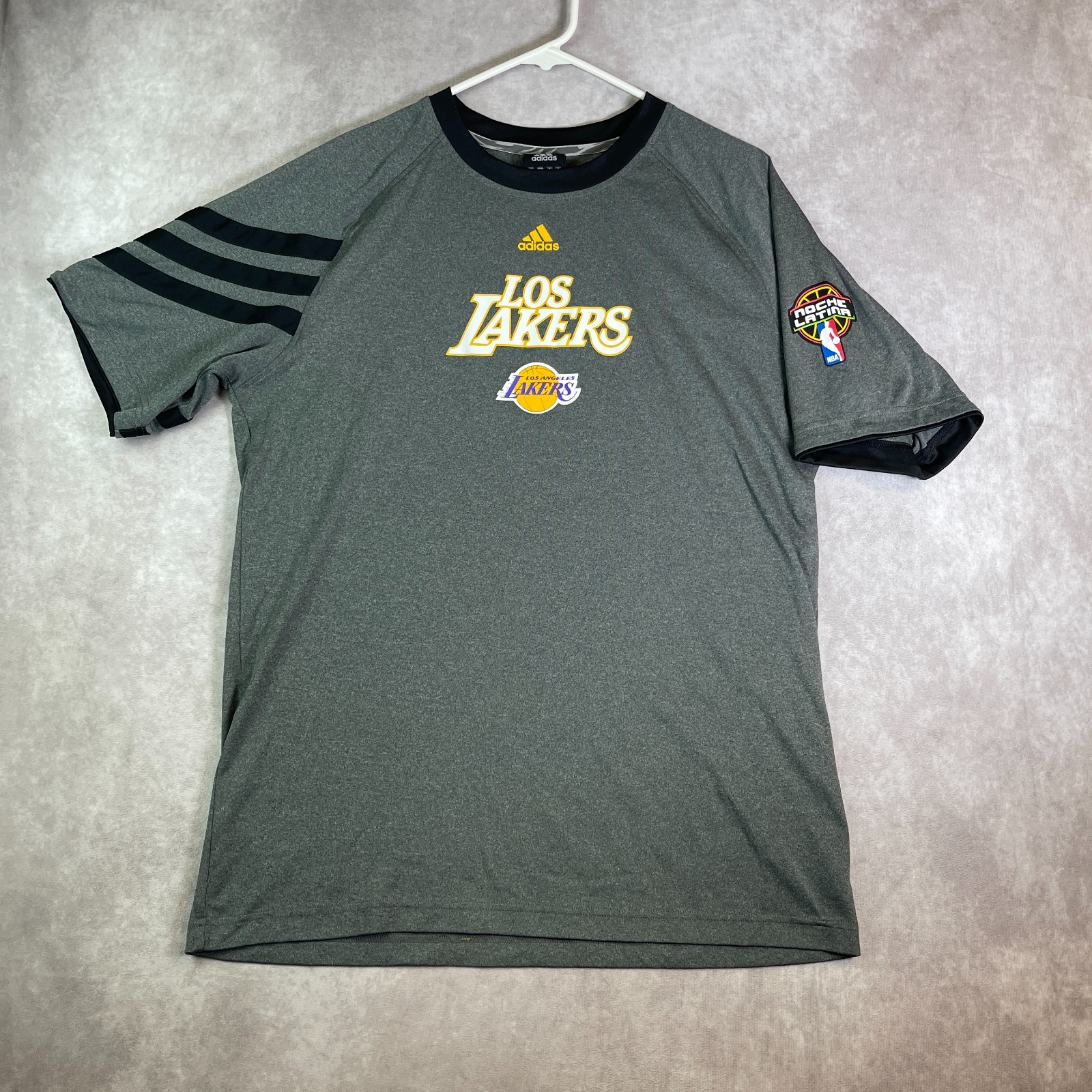 Adidas Los Angeles Lakers Jersey Shirt Adult Large Gray Noche Latina NBA Stretch Adidas Los Angeles Lakers Jersey Shirt Adult Large Gray Noche Latina NBA Stretch