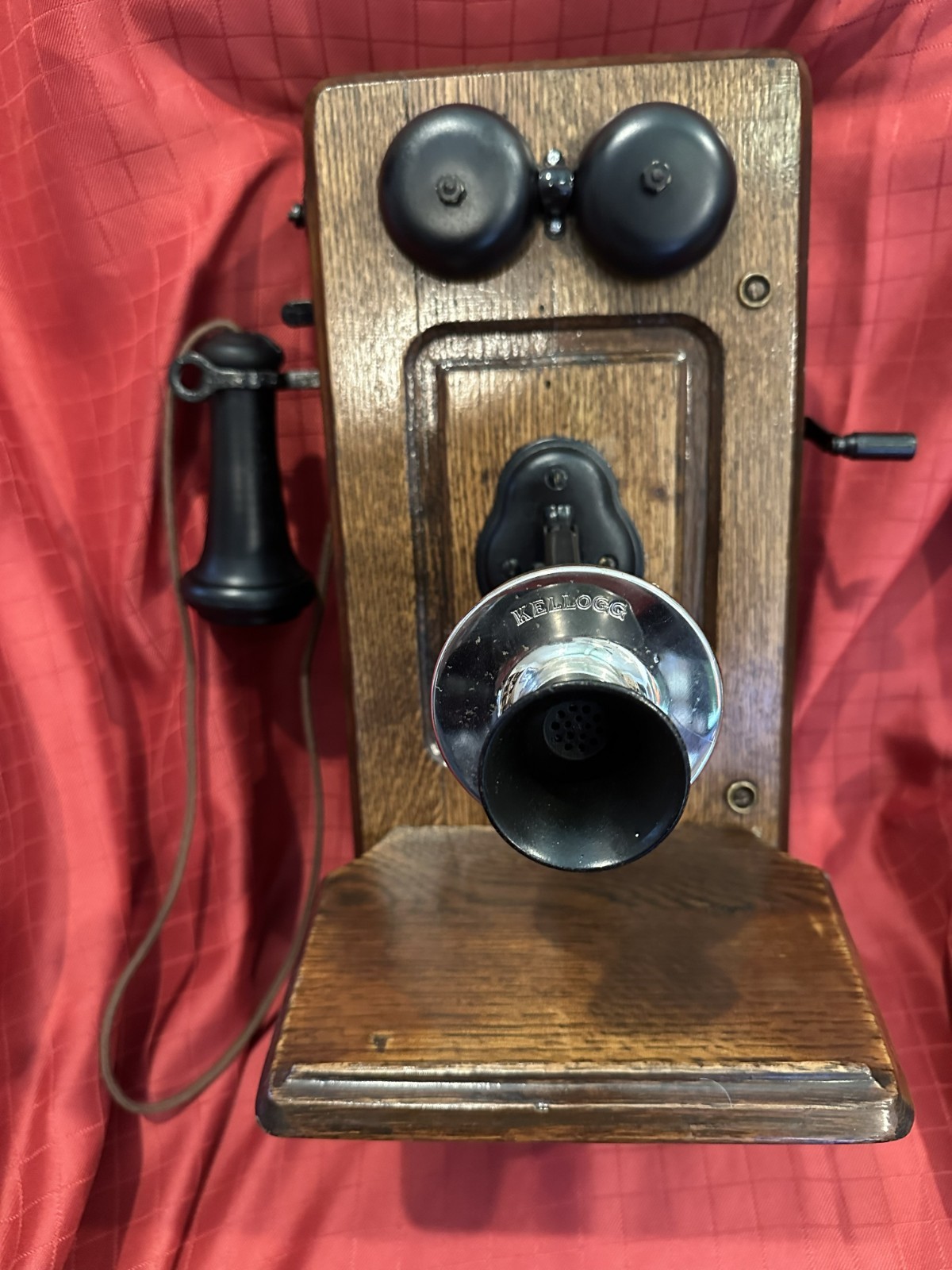 Restored Antique 1901 KELLOGG Oak Magneto Wall Phone works on modular connection Restored Antique 1901 KELLOGG Oak Magneto Wall Phone works on modular connection