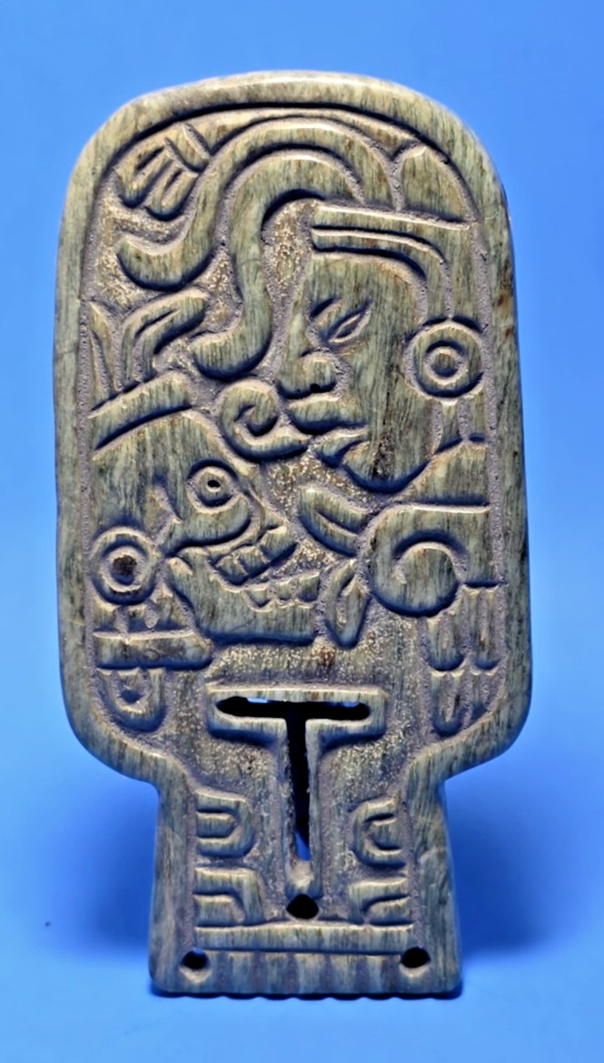PRE-COLUMBIAN MAYAN GREEN SERPENTINE CODEX-STYLE PLAQUE PENDANT