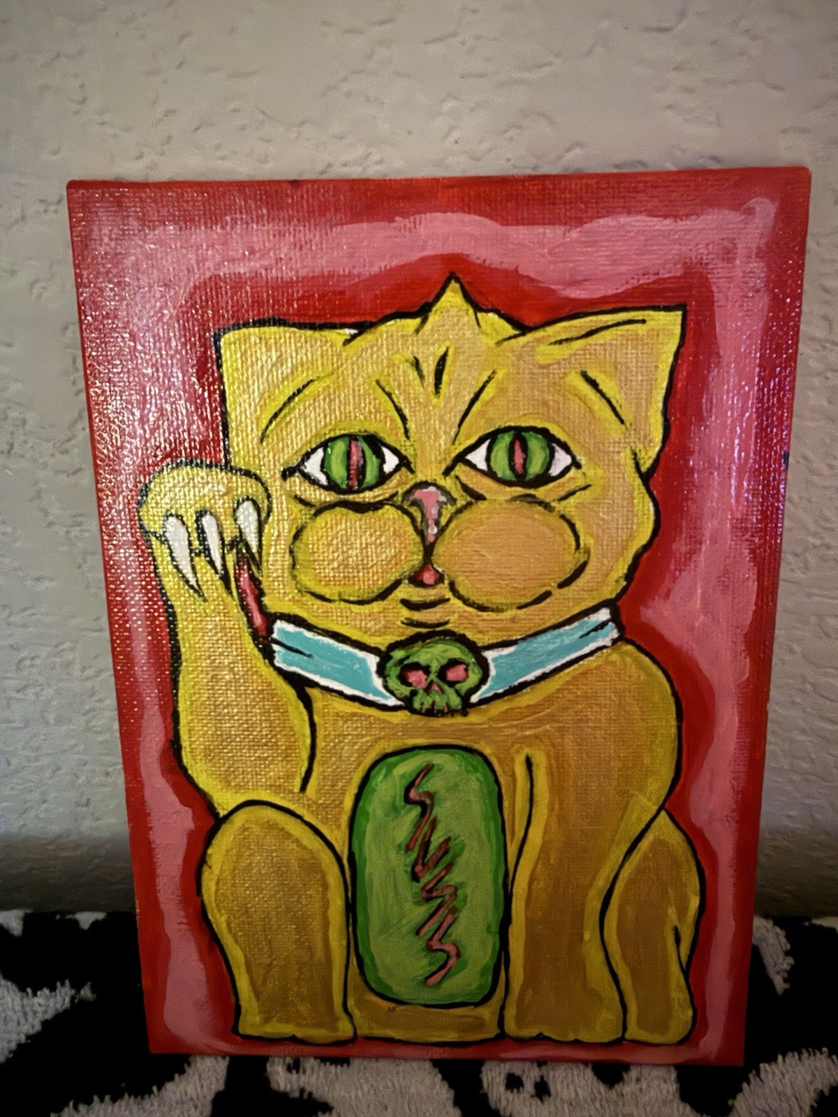 Lowbrow Art Original Acrylic on Canvas Board Painting Suss Cat 5x7 Outsider Art Lowbrow Art Original Acrylic on Canvas Board Painting Suss Cat 5x7 Outsider Art