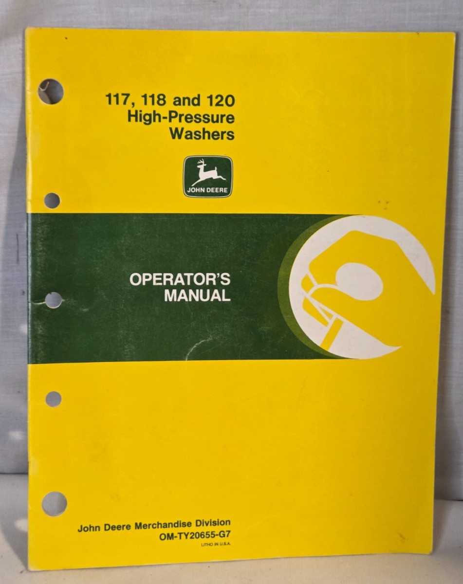 VTG John Deere 117 118 120 High pressure washers Operators Manual OM-TY20655-G7 VTG John Deere 117 118 120 High pressure washers Operators Manual OM-TY20655-G7