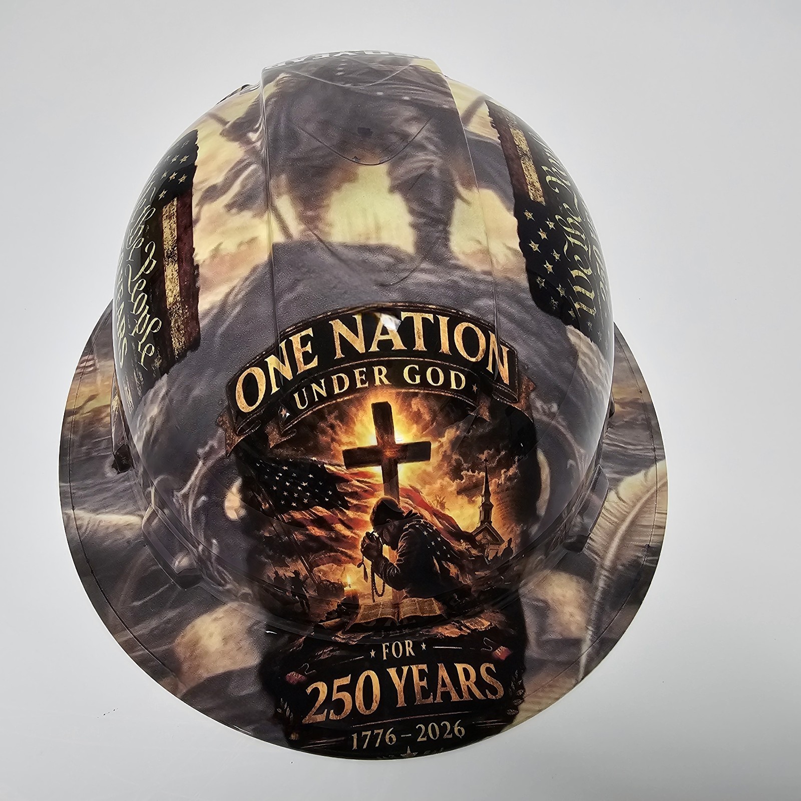 full brim hard hat custom hydro dipped IN AMERICA 250 YEARS ONE NATION STRONG