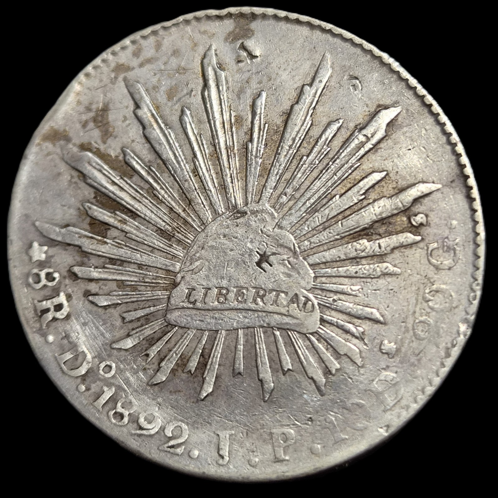 Mexico Second Republic 8 Reales 1892 Do JP Durango Mint Low Mintage