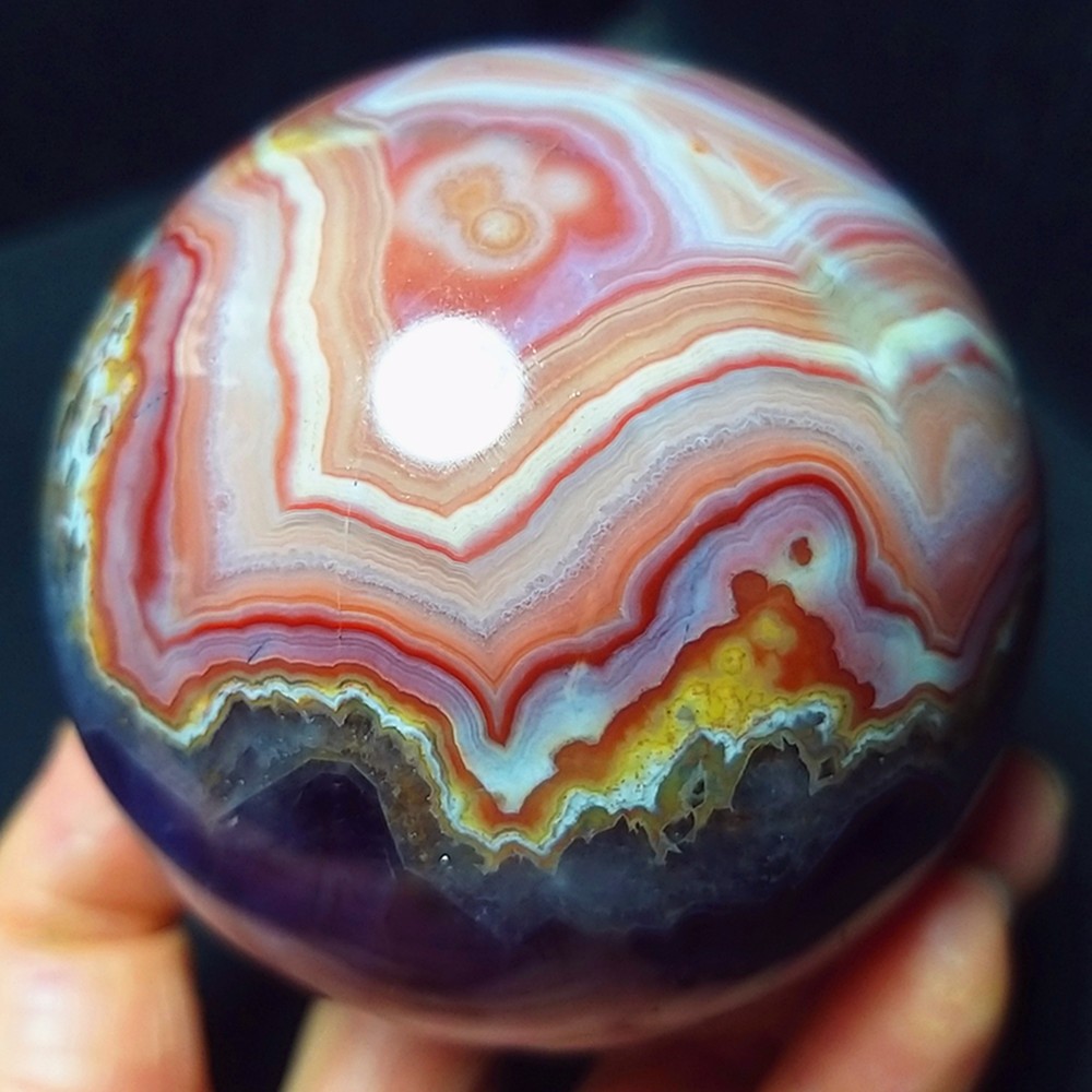 RARE 480.3G Natural Polished Banded Agate Amethyst Symbiosis stone Ball B1700