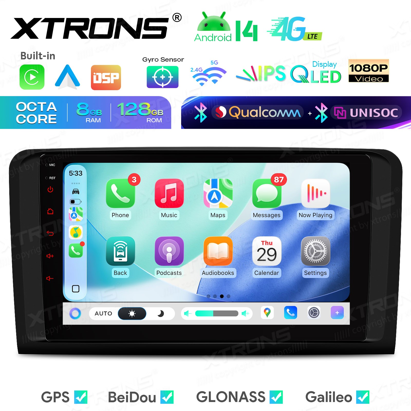 XTRONS 9 inch Android 14 Player for Mercedes W164 X164 ML350 GL450 Stereo 8+128G