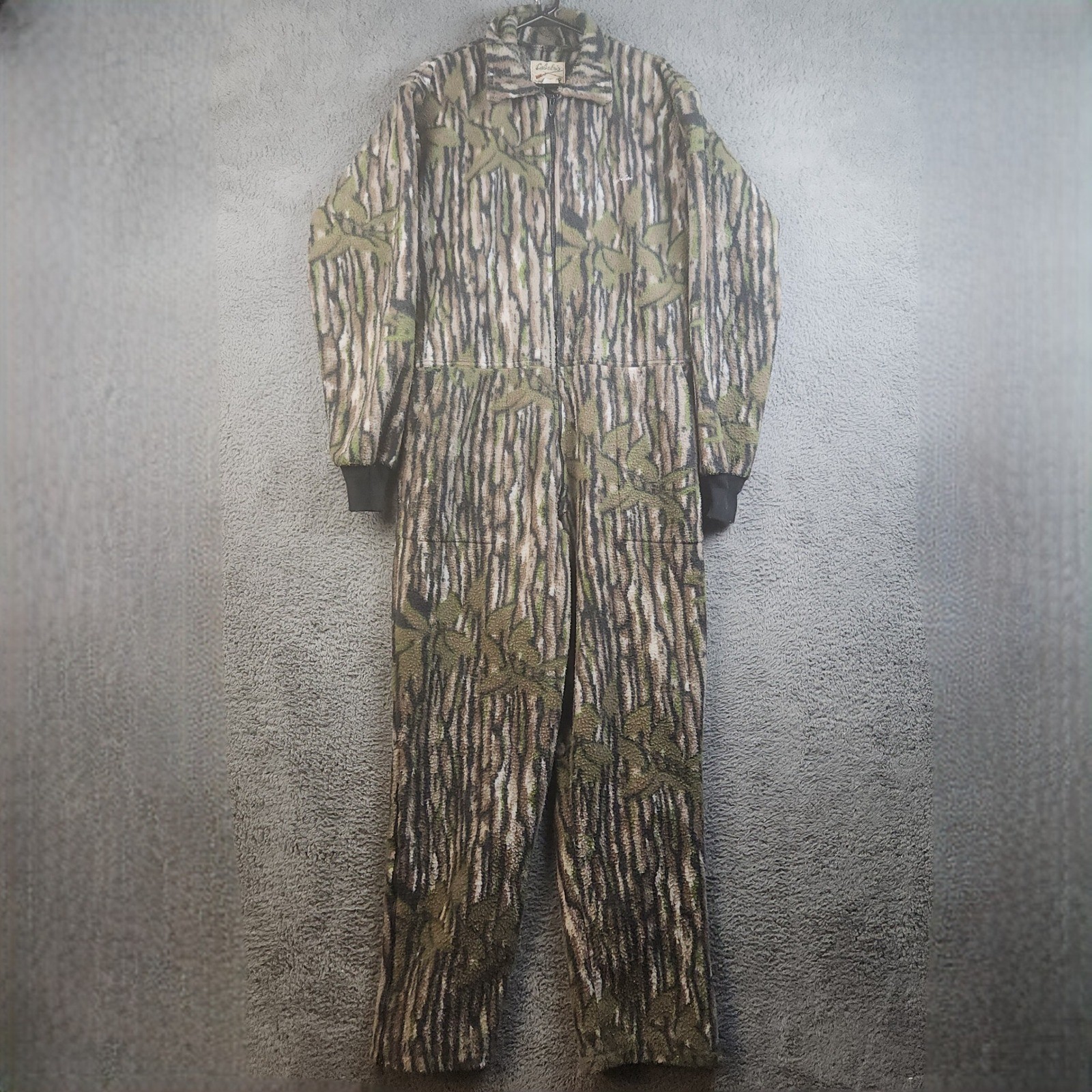Vintage Cabelas Dry Fleece Coveralls Medium Tree Bark Camo Hunting USA Made Gear