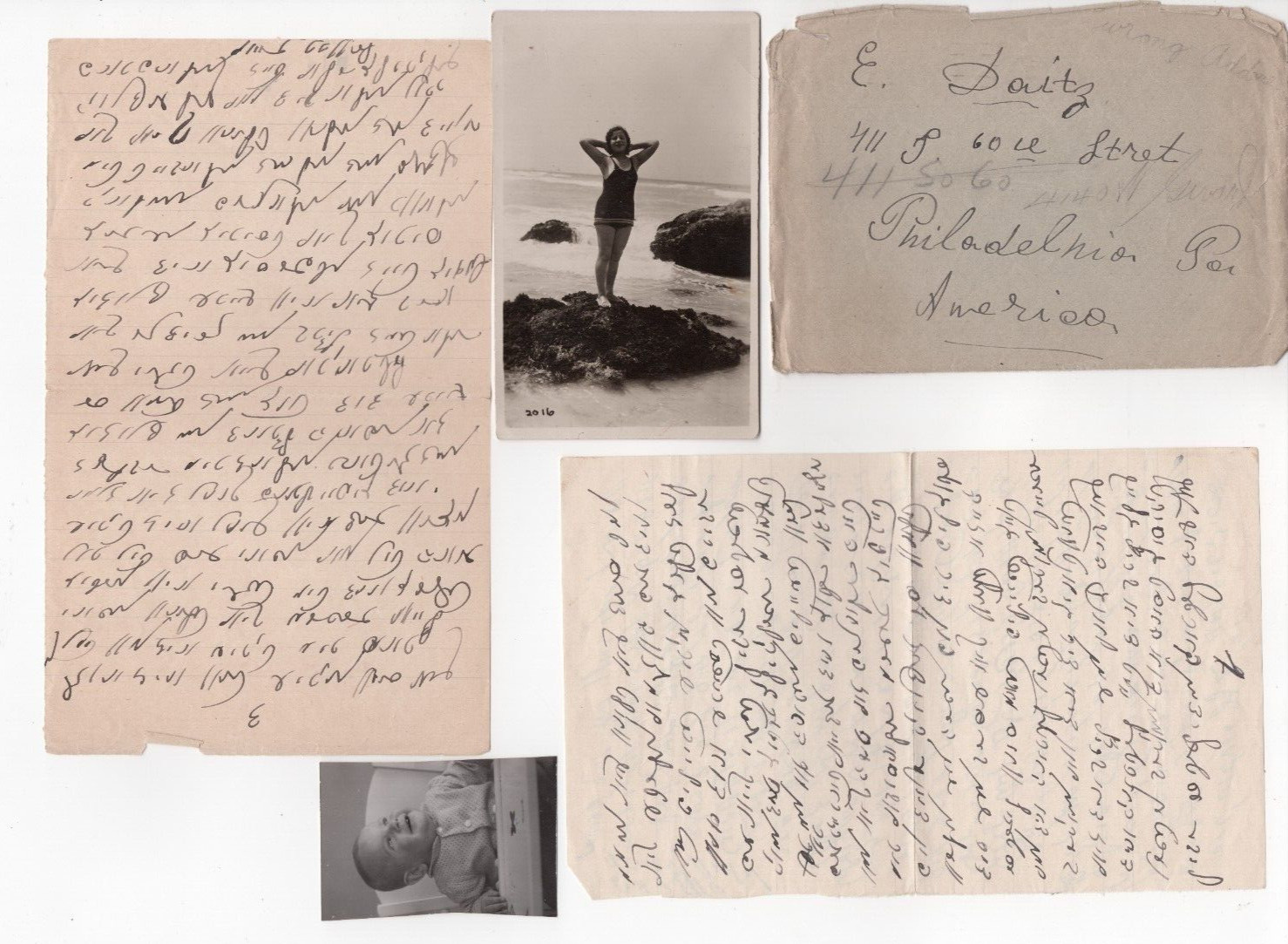 Antique Jewish Judaica Letter with envelope and Photos Rare 1940s Antique Jewish Judaica Letter with envelope and Photos Rare 1940s