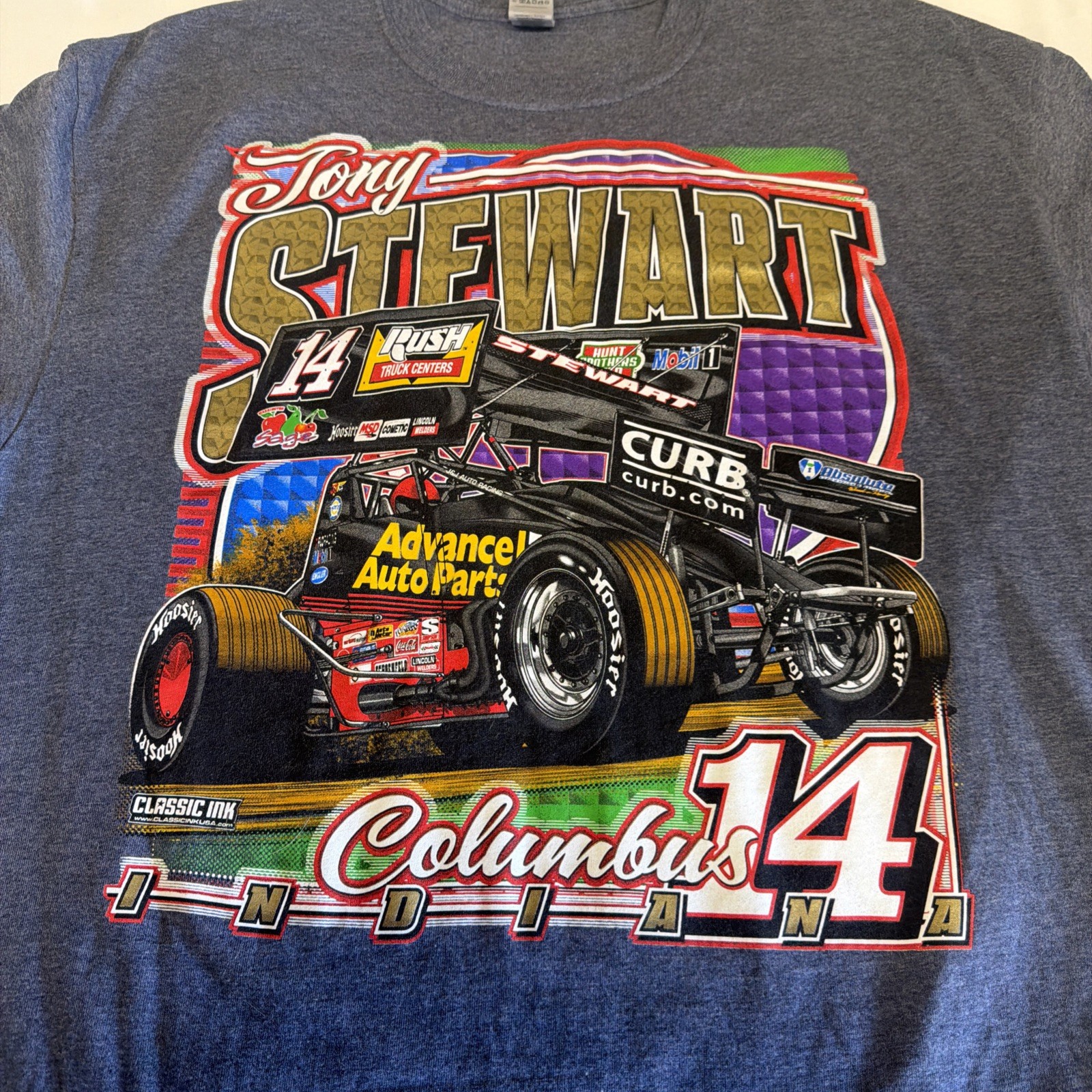 Tony Stewart Sprint Car Double Sided Graphic #14 Dirt Track XL Gildan Rare Tony Stewart Sprint Car Double Sided Graphic #14 Dirt Track XL Gildan Rare