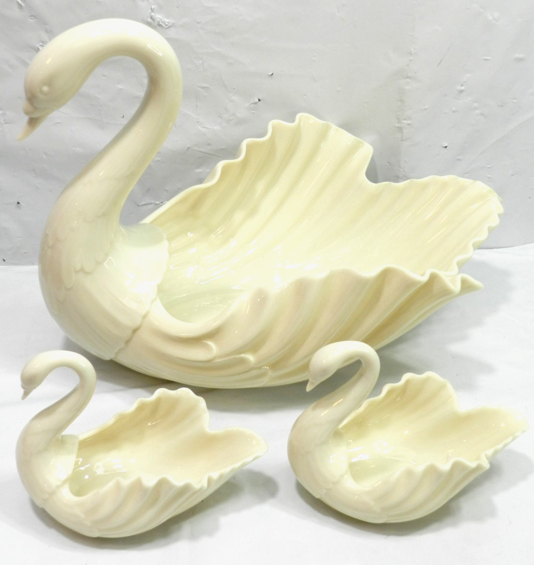 3 PC Lenox Porcelain Large Swan Bowl 12” Centerpiece Candy Dish & 5\