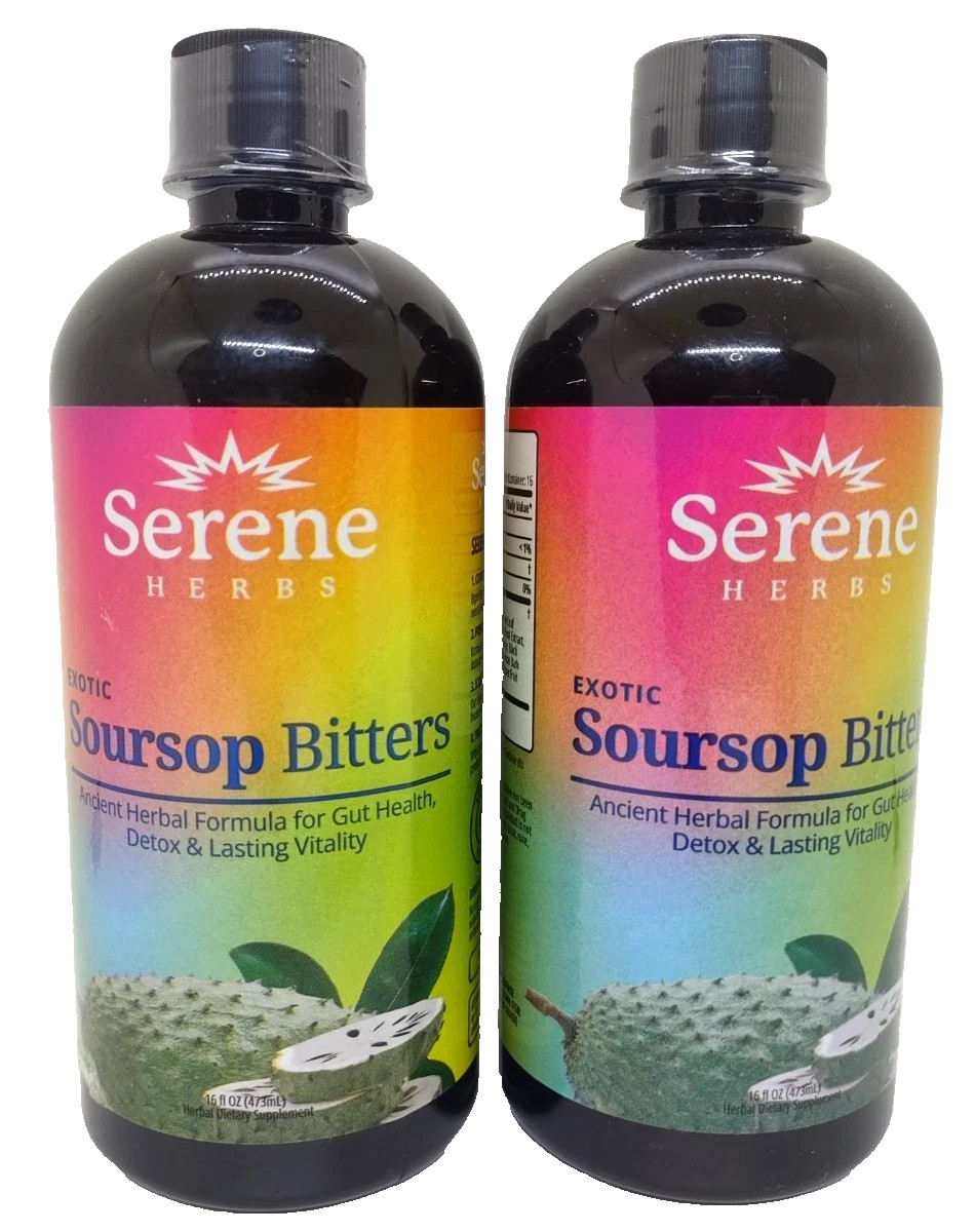 2X Serene Herb Exotic Soursop Bitters Liquid Gut Health Detox Lasting Vitality 2X Serene Herb Exotic Soursop Bitters Liquid Gut Health Detox Lasting Vitality