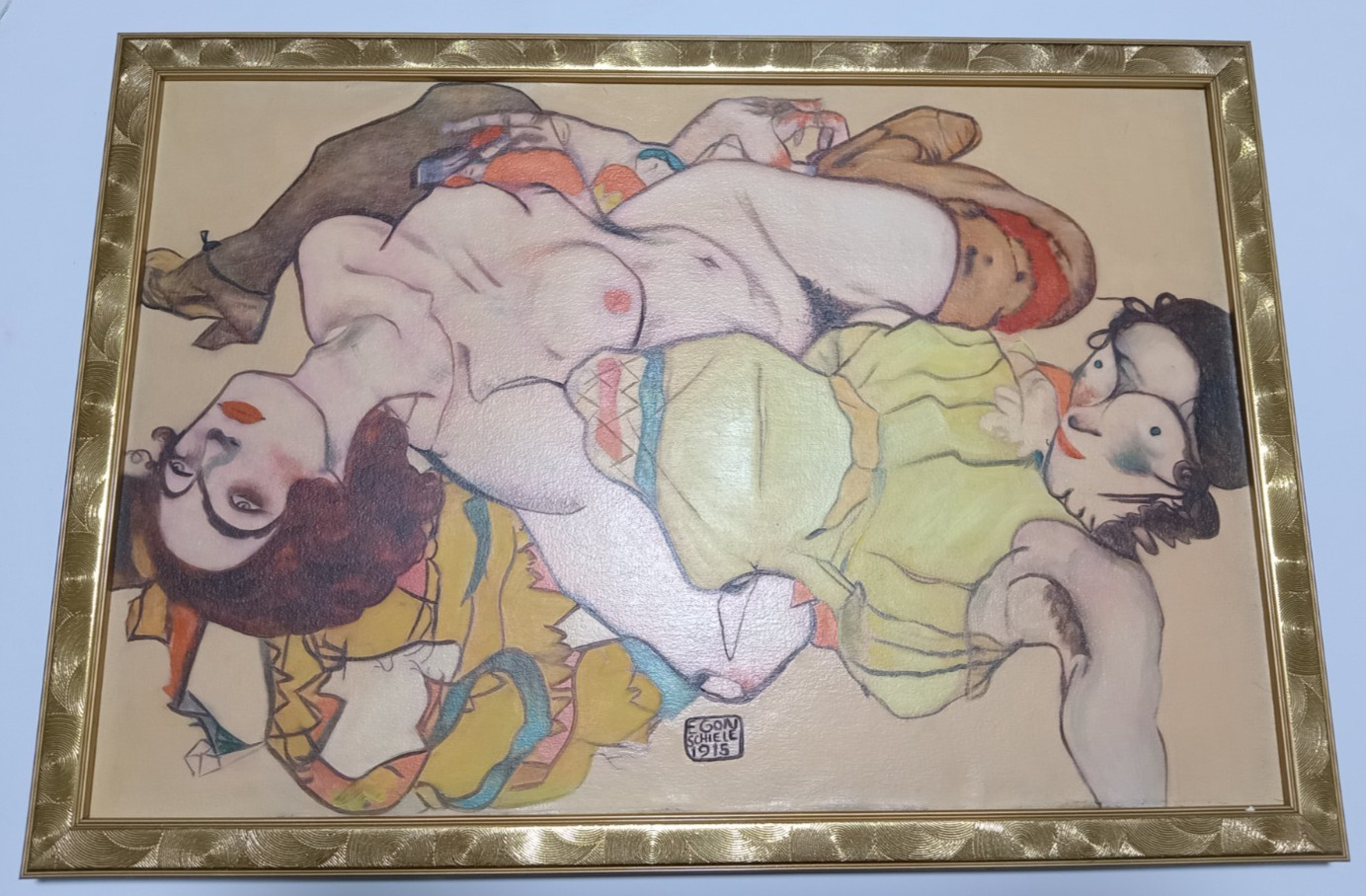 Egon Schiele , Painting Oil On Canvas , signed stamped vintage.
