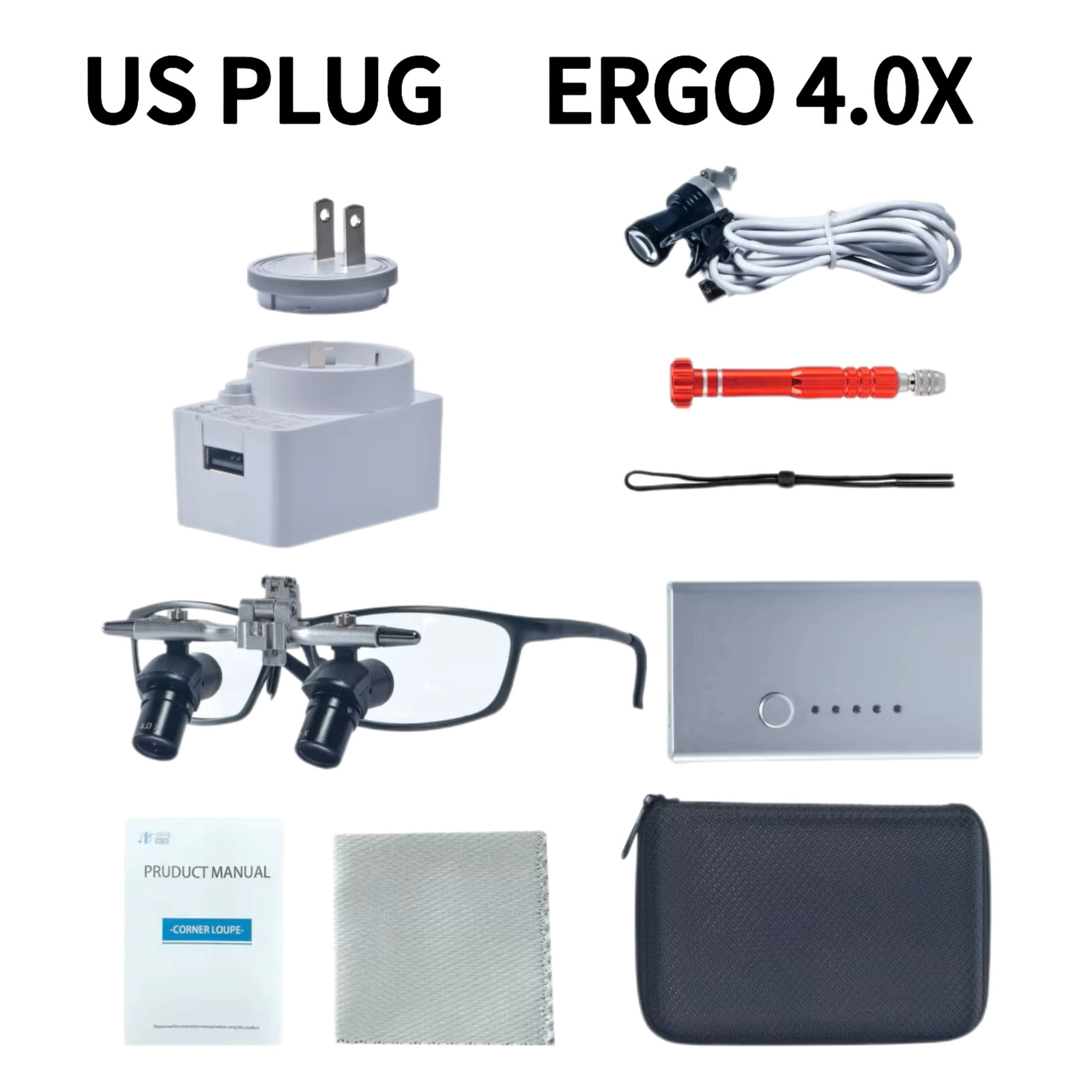 48° Ergo Dental Loupes 4X 6X with 5W LED Headlight Adjustable 48° Ergo Dental Loupes 4X 6X with 5W LED Headlight Adjustable
