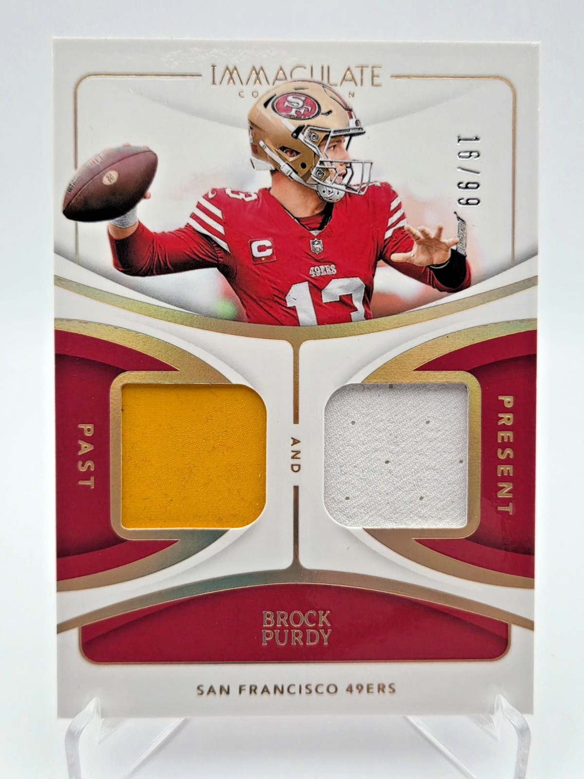 2024 Panini Immaculate Brock Purdy Past Present Dual Player-used Patch /99 49ers 2024 Panini Immaculate Brock Purdy Past Present Dual Player-used Patch /99 49ers