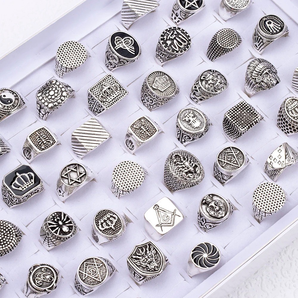 Wholesale 50pcs Lot Vintage Stone Mix Style Metal Jewelry Ring Men Women Wholesale 50pcs Lot Vintage Stone Mix Style Metal Jewelry Ring Men Women