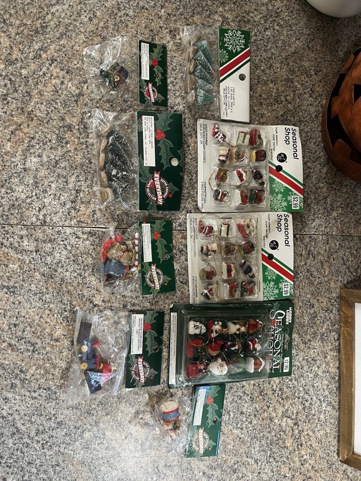 Vintage miniature seasonal shop Christmas ornaments All new in packages Vintage miniature seasonal shop Christmas ornaments All new in packages