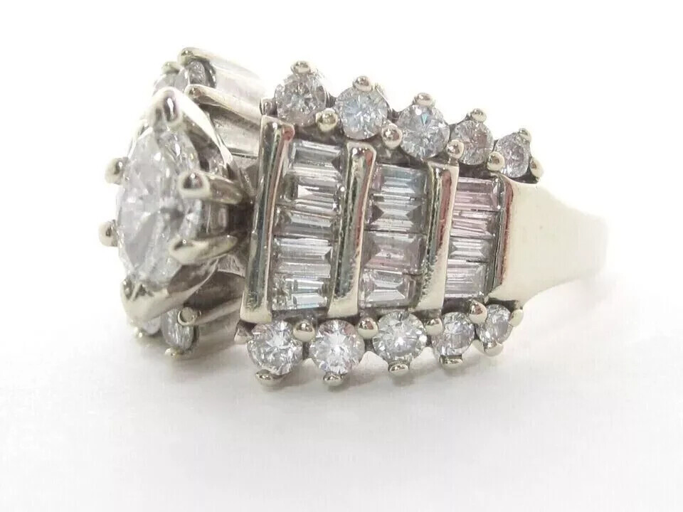 3Ct Marquise Cut Lab Created Diamond 14K White Gold FN Cluster Engagement Ring 3Ct Marquise Cut Lab Created Diamond 14K White Gold FN Cluster Engagement Ring
