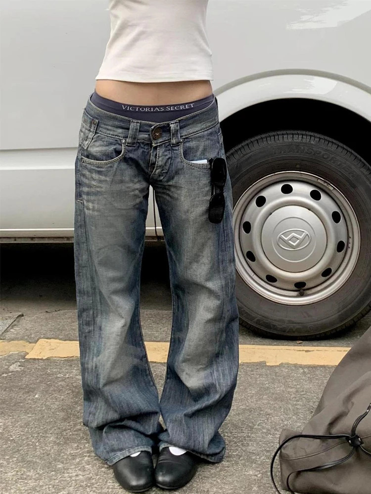 American Retro Washed Low Waist Jeans Women's Loose Straight Jeans Pants Street American Retro Washed Low Waist Jeans Women's Loose Straight Jeans Pants Street