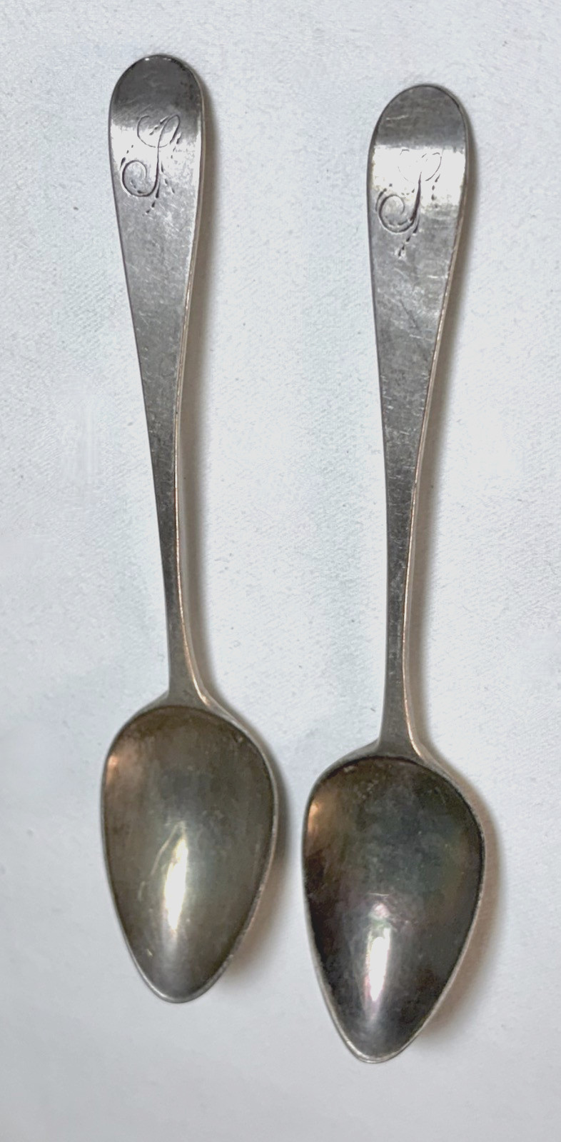 Pair 2 Antique 1805 Georgian English Sterling Silver Spoons Unknown Hallmark