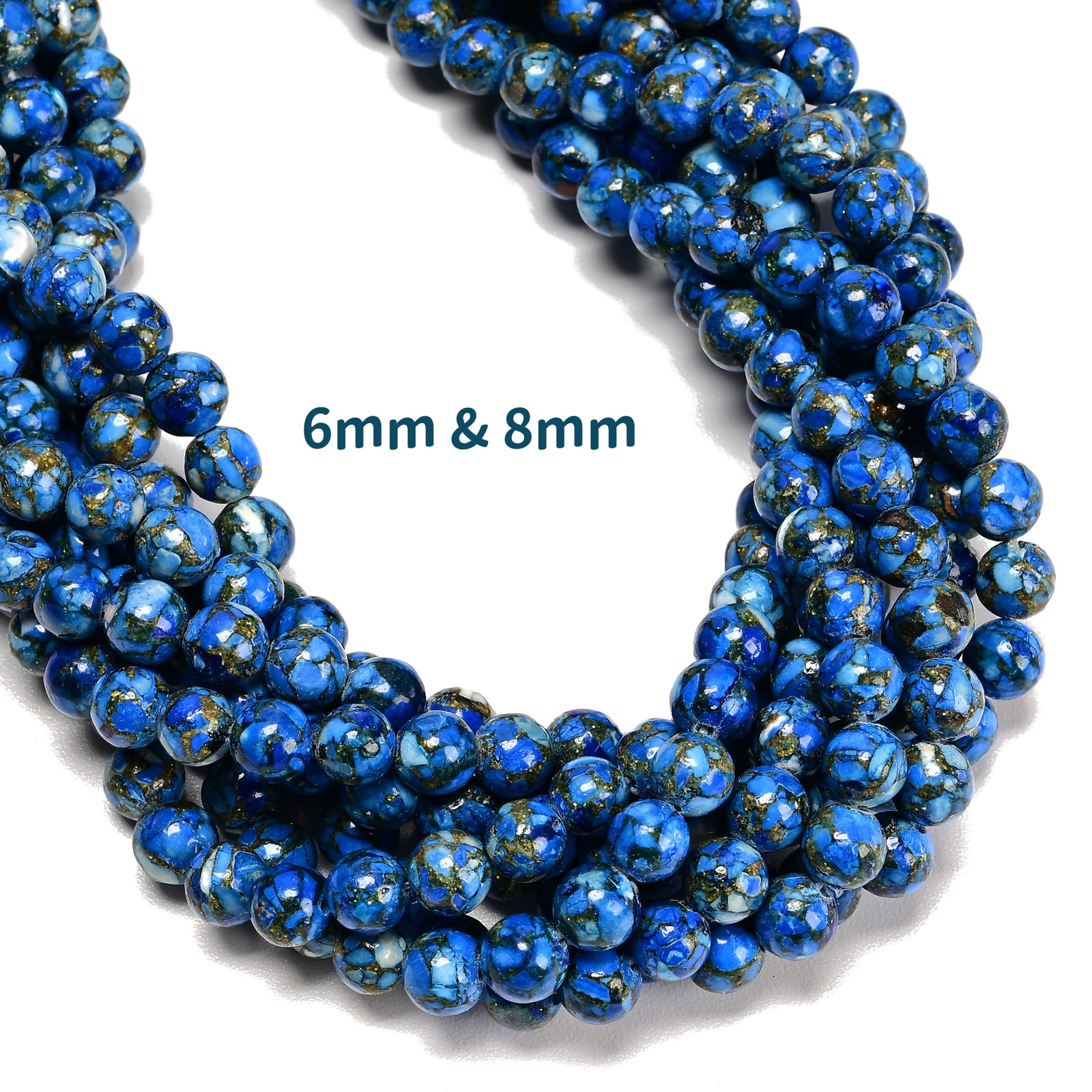 Mohave Copper Royal Blue Turquoise Smooth Round Beads 6mm 8mm 10mm 15.5\'\' Strand