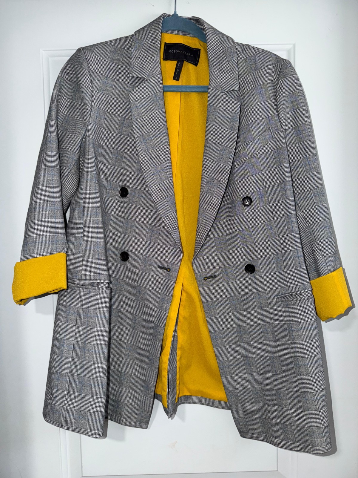 BCBGMaxAzria Plaid Blazer with Yellow Lining size small BCBGMaxAzria Plaid Blazer with Yellow Lining size small