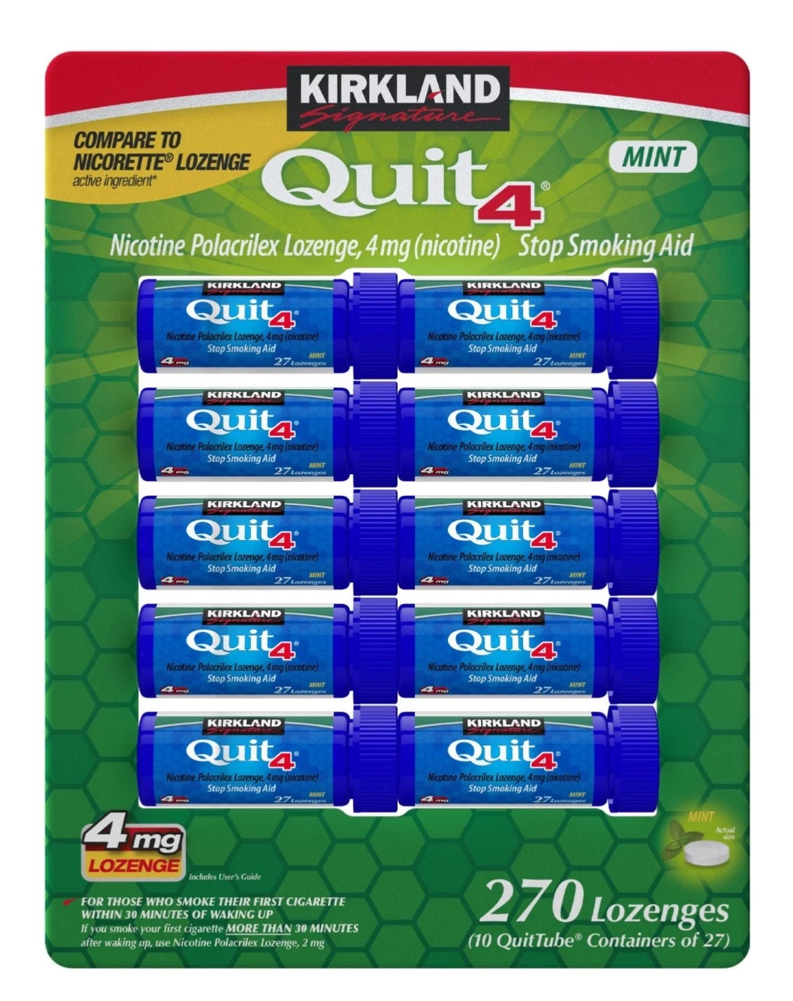 Kirkland Signature Quit4 Lozenges 4mg, 270ct * Nicotine Polacrilex, Stop Smoking