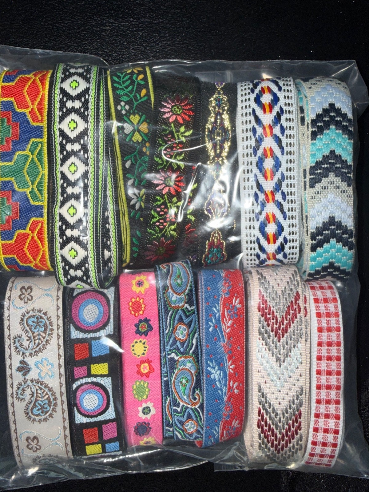 Lot 28 yards assorted jacquard woven embroidered sewing trim ribbon 1/2”-1”