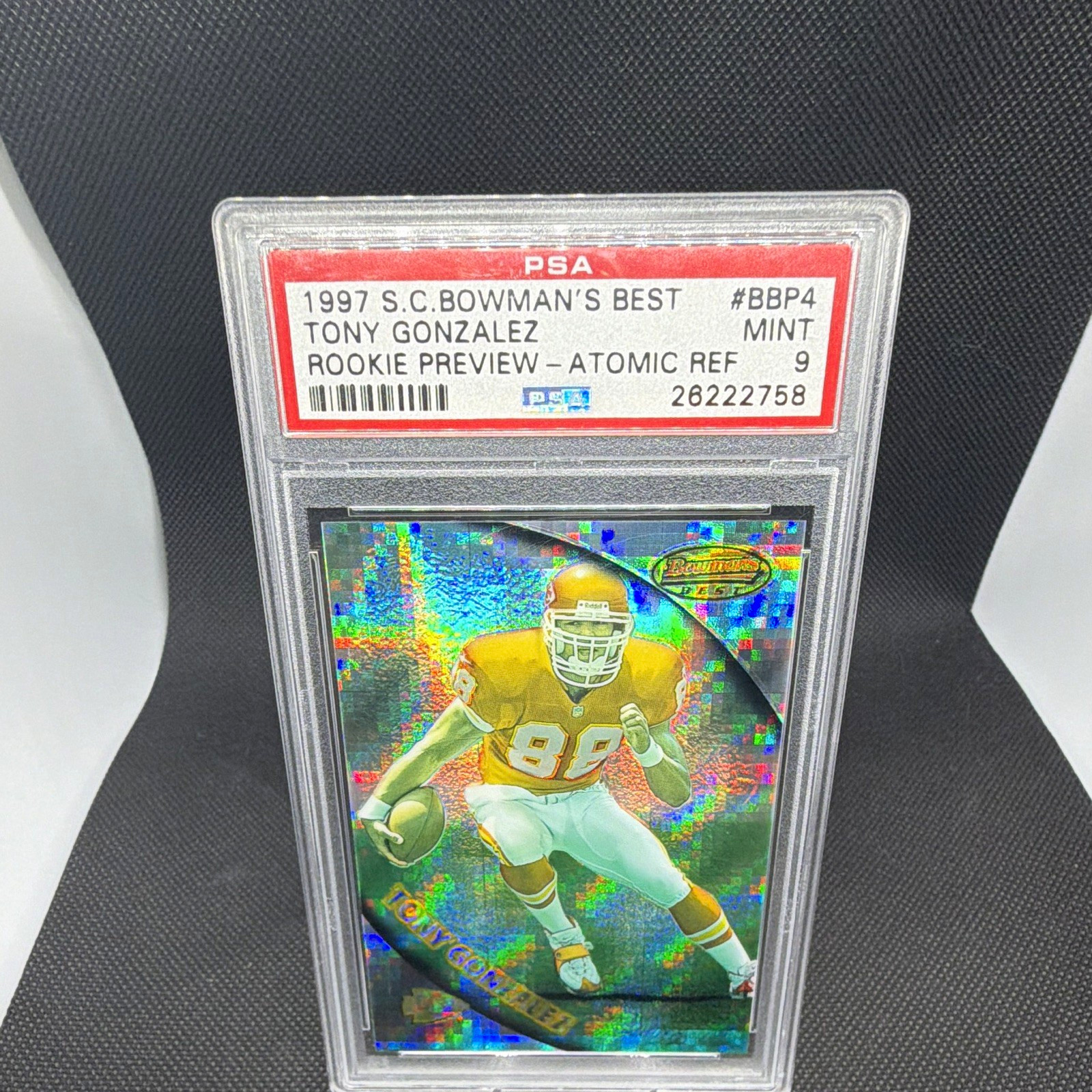 Topps 1997 Bowman\'s Best Tony Gonzalez RC #BBP4 Atomic Refractor PSA 9 Topps 1997 Bowman\'s Best Tony Gonzalez RC #BBP4 Atomic Refractor PSA 9