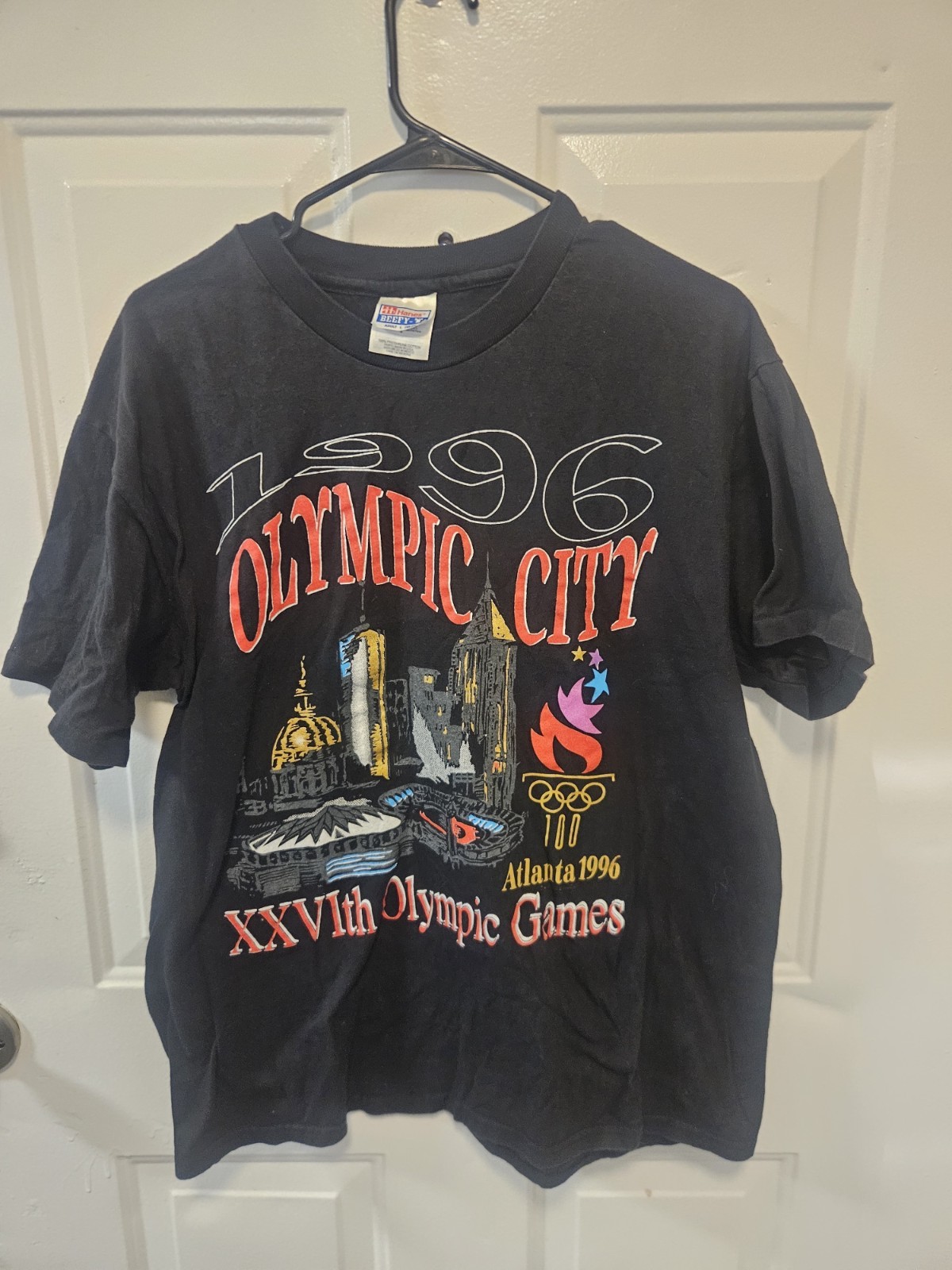 Vintage 1996 Atlanta Olympic City XXVIth Olympic Games Tshirt Hanes Black Adult Vintage 1996 Atlanta Olympic City XXVIth Olympic Games Tshirt Hanes Black Adult