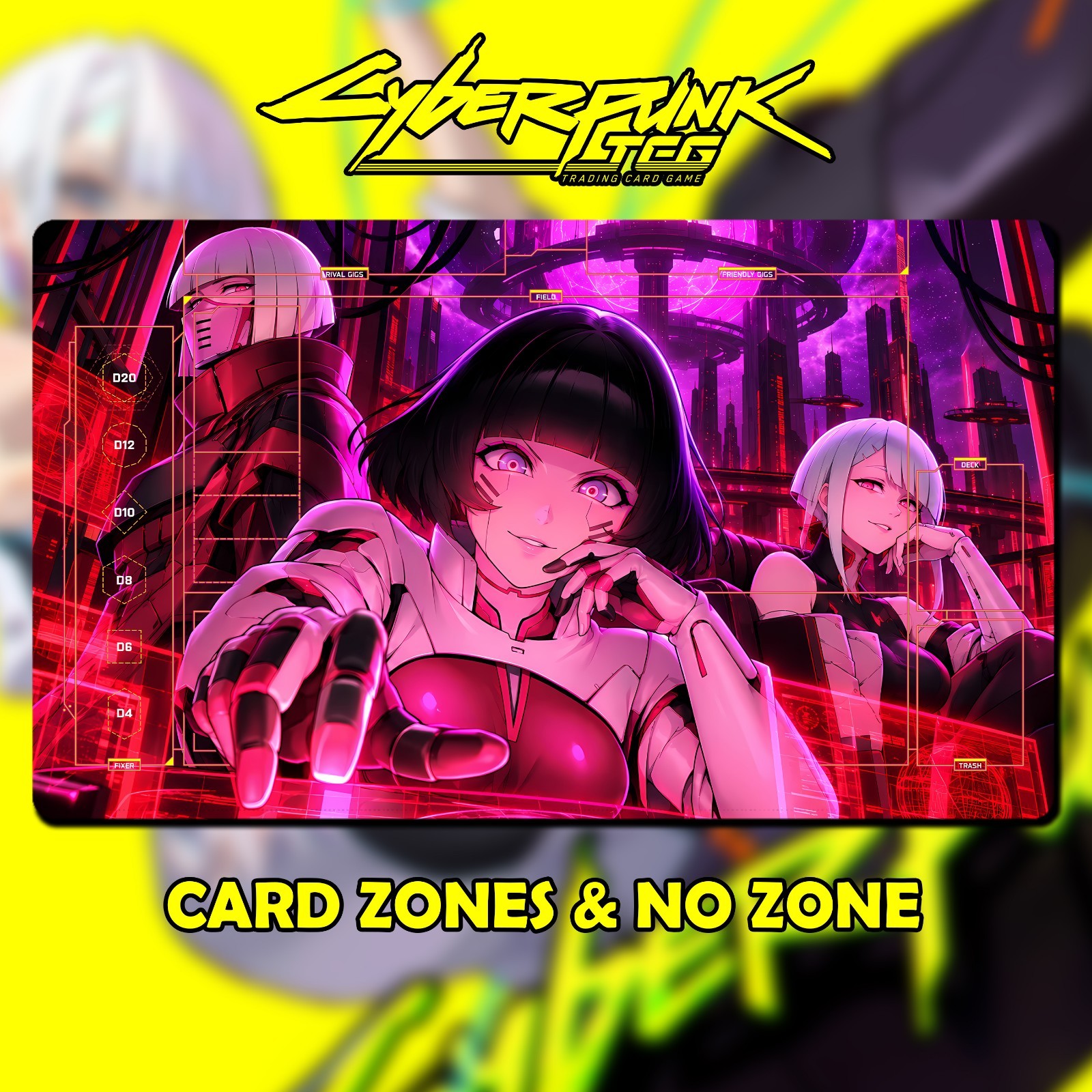 Playmat Cyberpunk TCG - Netrunners SASHA KIWI LUCY 24\'\'x14\'\' 600x350x2mm