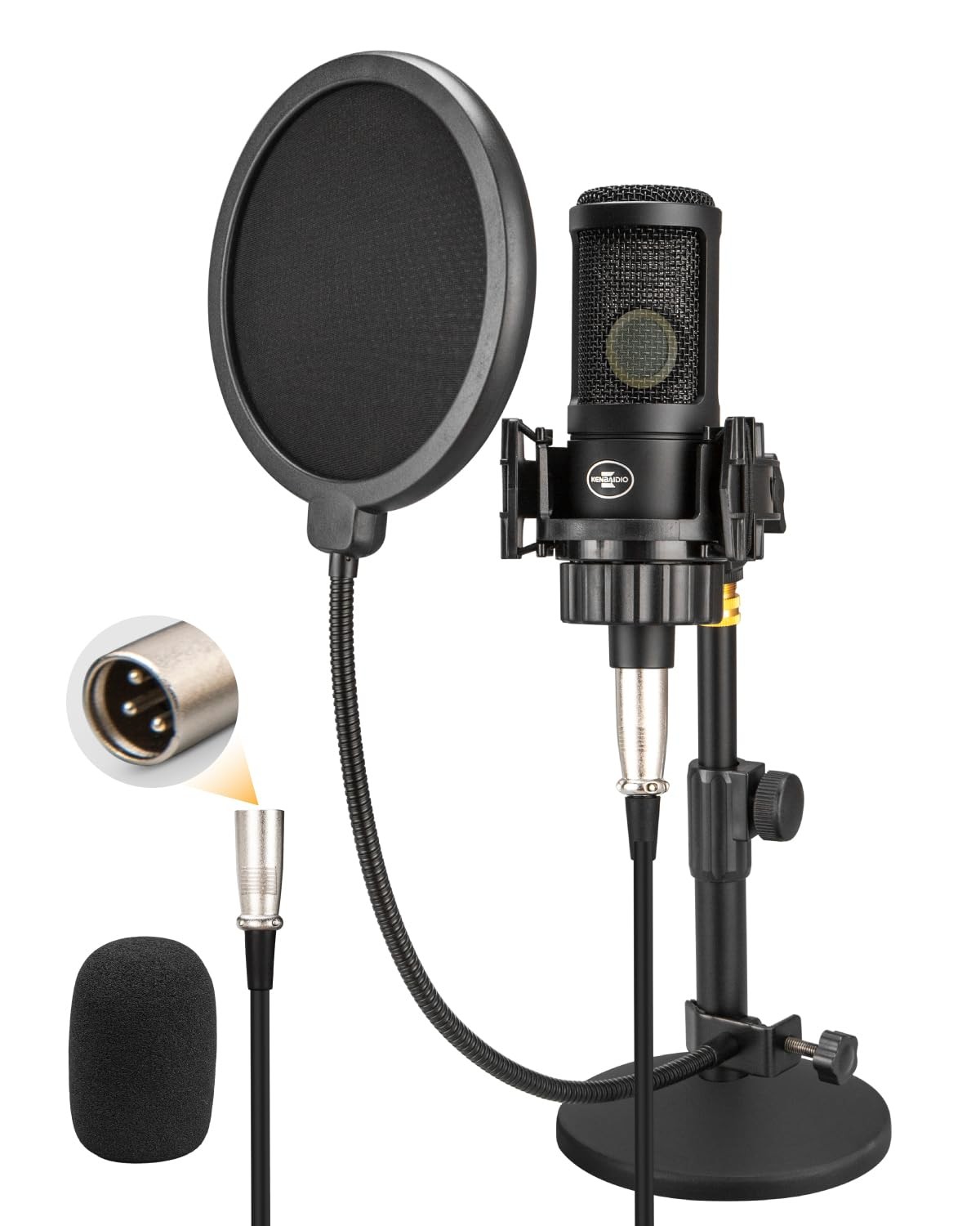 XLR Condenser Microphone with 26mm Large Diaphragm, Black Desktop Stand Kit XLR Condenser Microphone with 26mm Large Diaphragm, Black Desktop Stand Kit