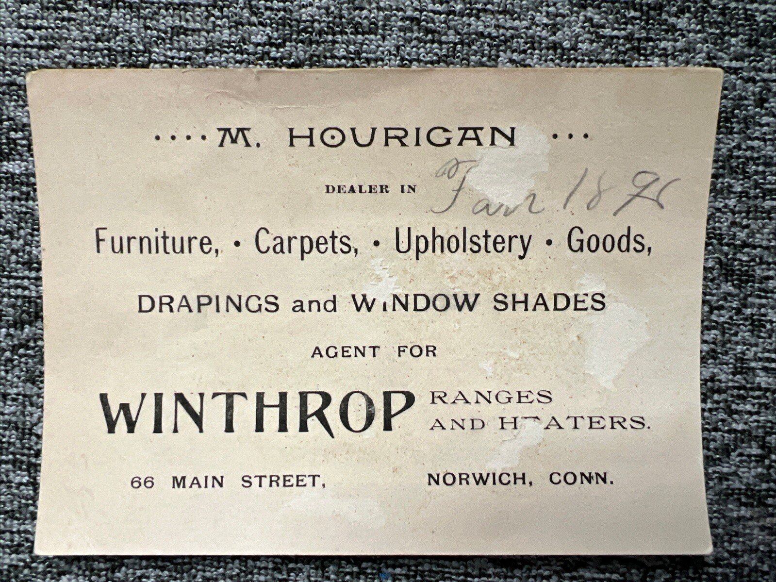 c1890’s Winthrop Ranges & Heaters Norwich, Conn.  Advertising Trade Card