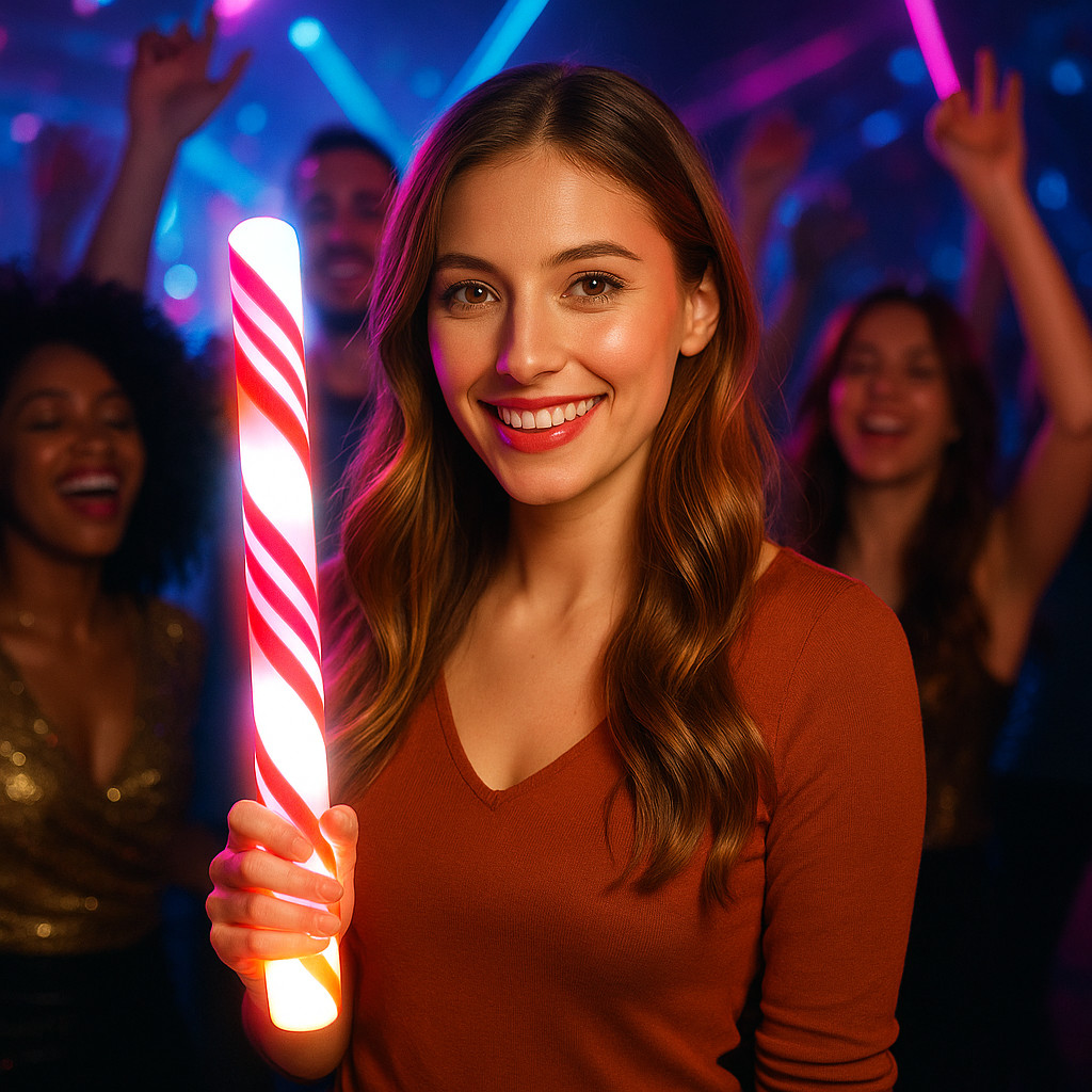 LED Candy Cane Foam Stick Christmas Party Light-Up Favor Holiday Event Glow Wand
