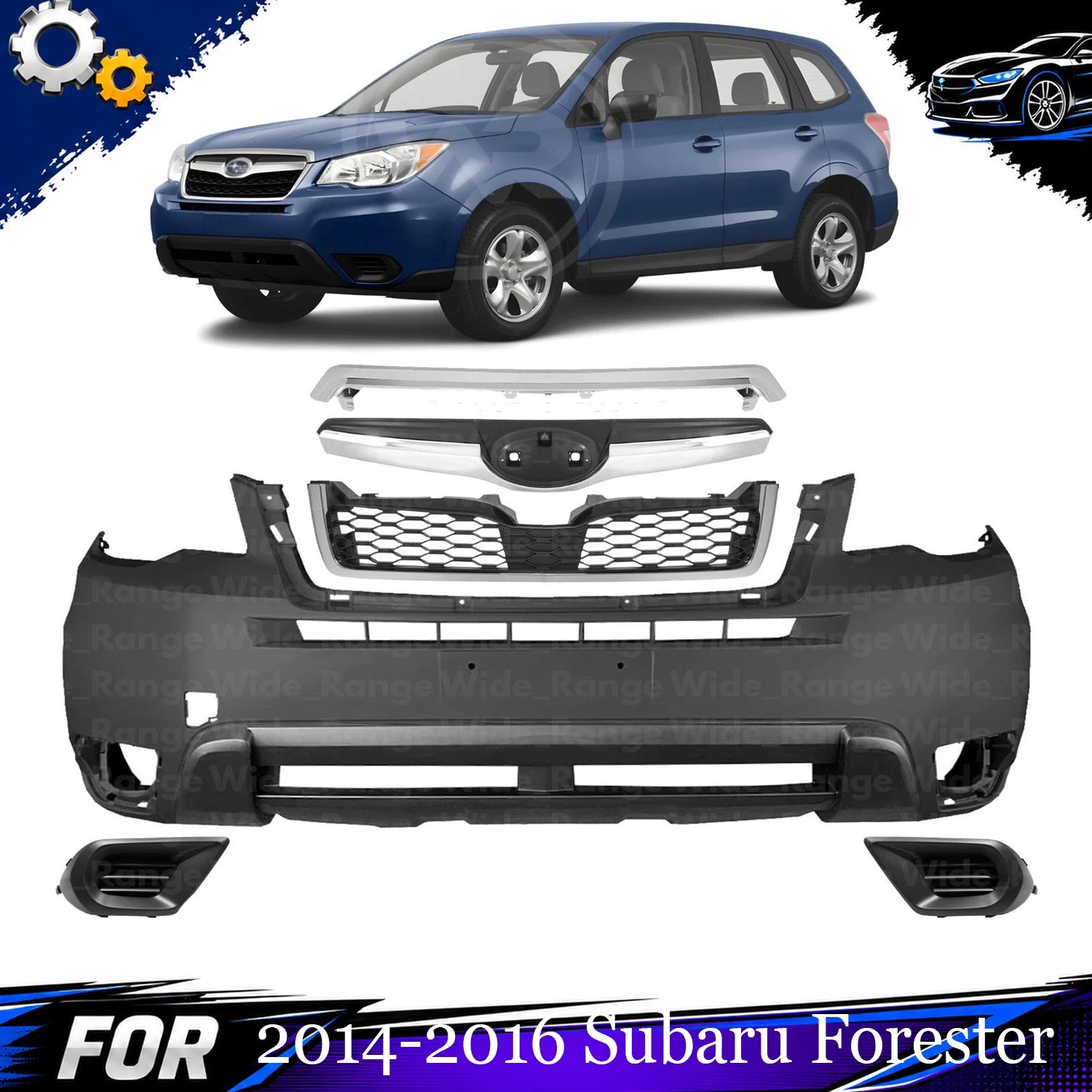 Front Bumper Cover Paintable & Grille Assembly Kit For 2014-2016 Subaru Forester