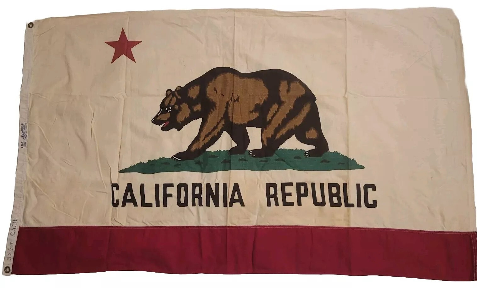 3x5 Embroidered Sewn California State TEA STAINED Cotton Flag 3\'x5\' Handmade