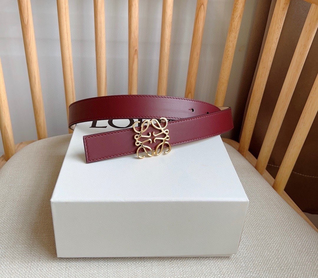 LOEWE Anagram Reversible Leather Belt Burgundy Beige With Box Luxury LOEWE Anagram Reversible Leather Belt Burgundy Beige With Box Luxury