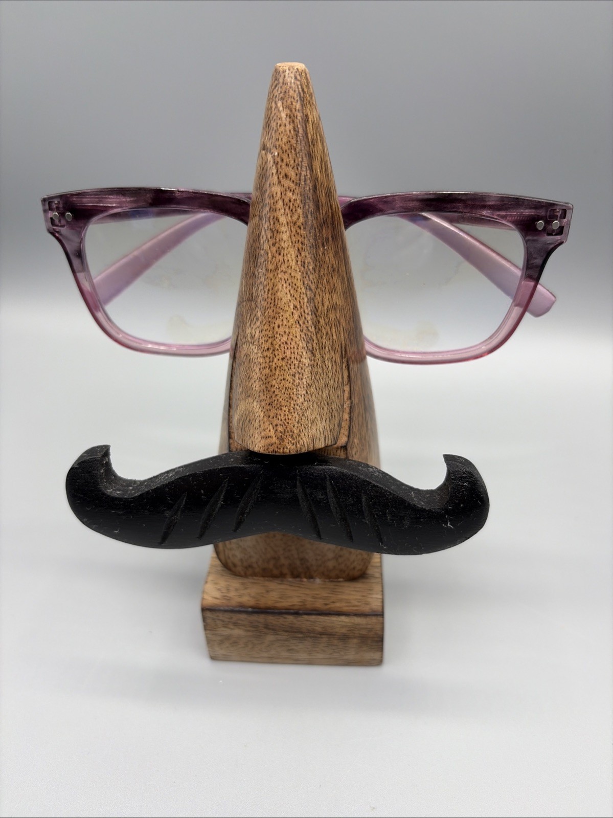 VTG MCM Handcarved Wooden Eyeglasses Spectacles Holder Nose Stand w/ Mustache