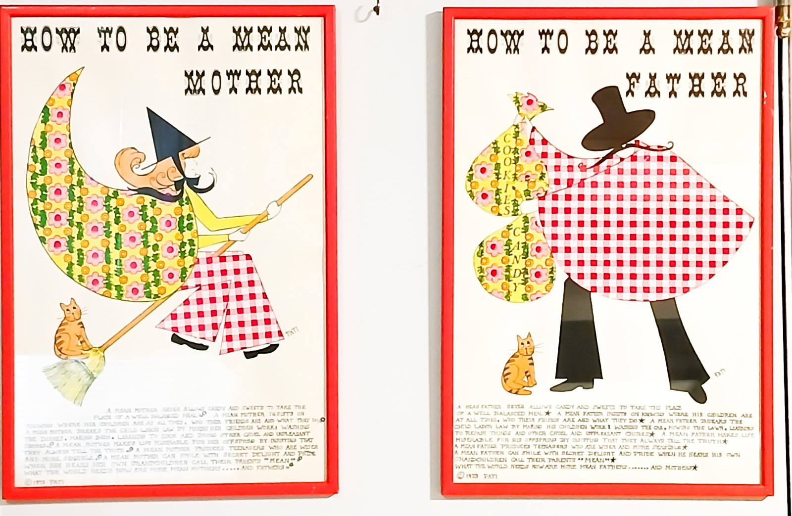 2 Vintage Framed Novelty Prints How To Be A Mean Mother Father 1973 Poem Based