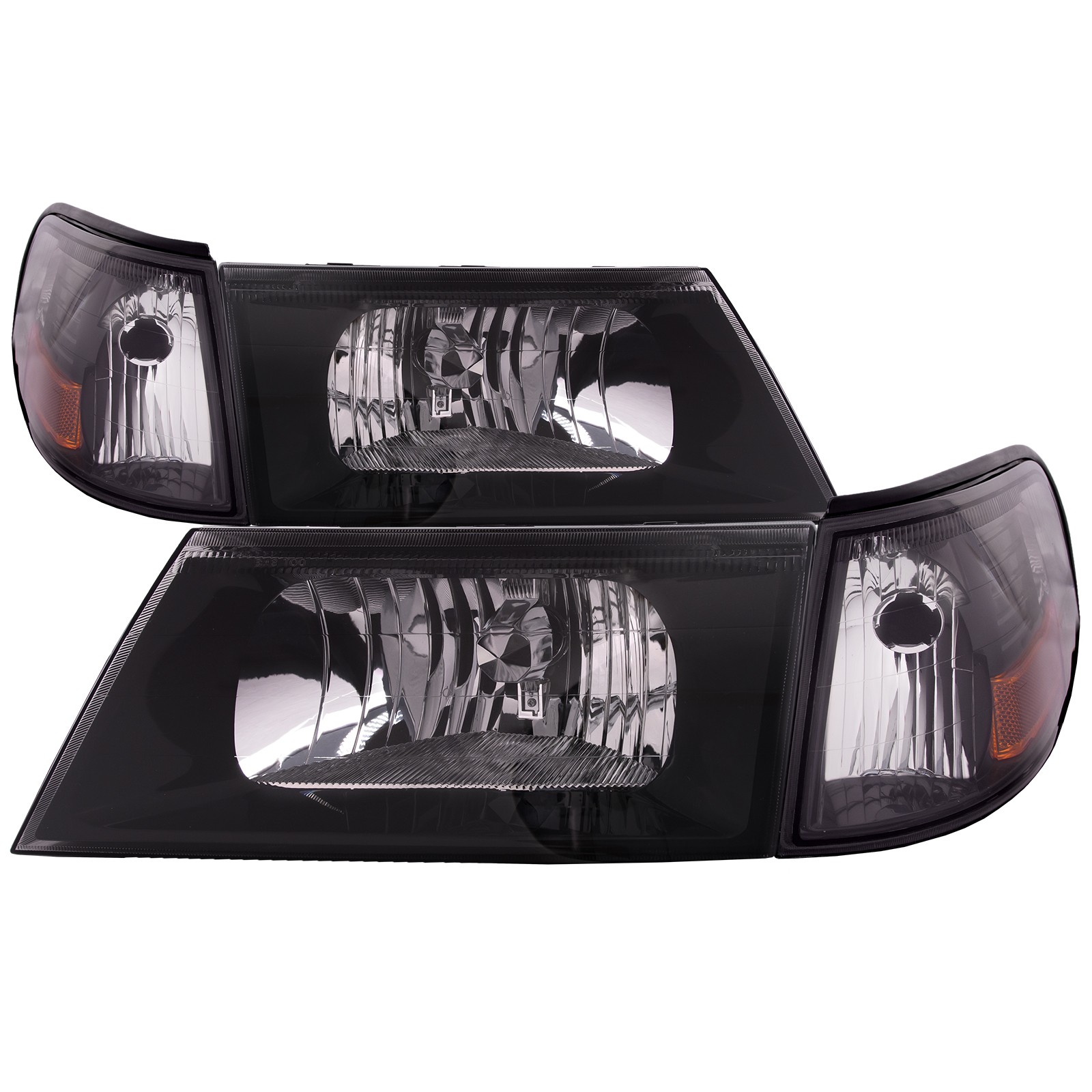 Fits 03-04 Grand Marquis/Marauder Headlights With Side Marker Lights Black Set