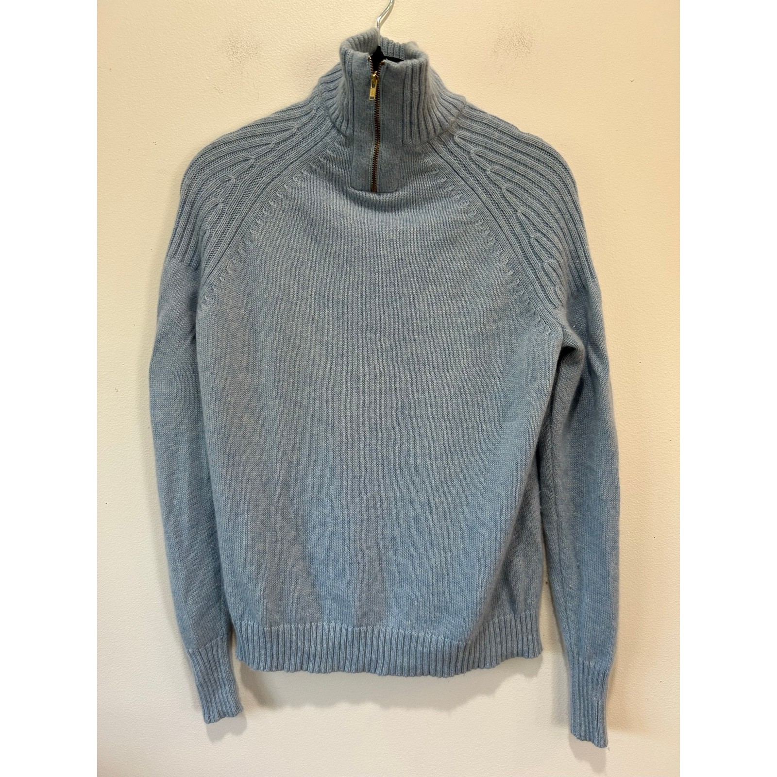 J. Crew blue cashmere sweater womens XS turtleneck zipper classic preppy minimal