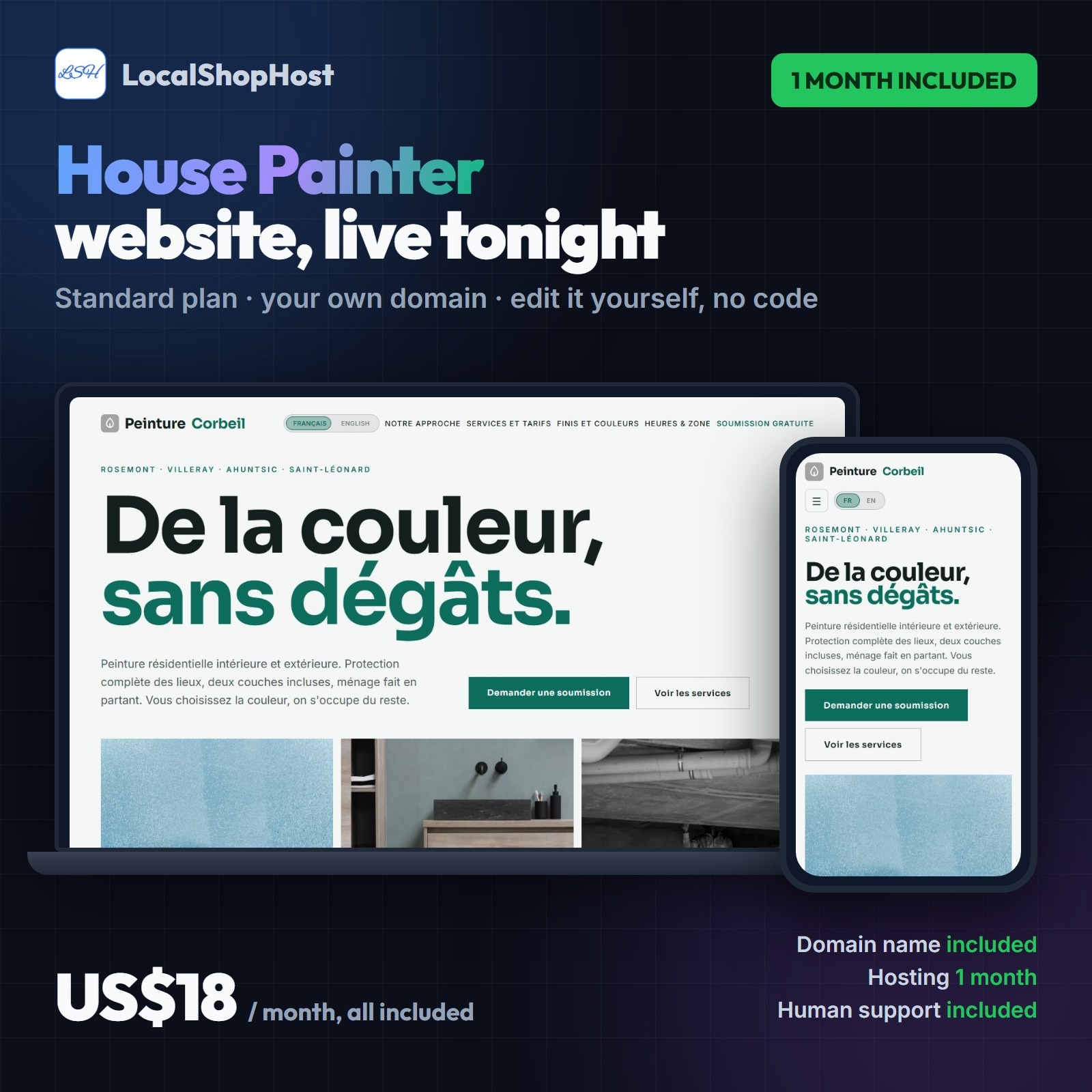 Turnkey House Painter Website – Standard Plan – 1 Month Hosting Included