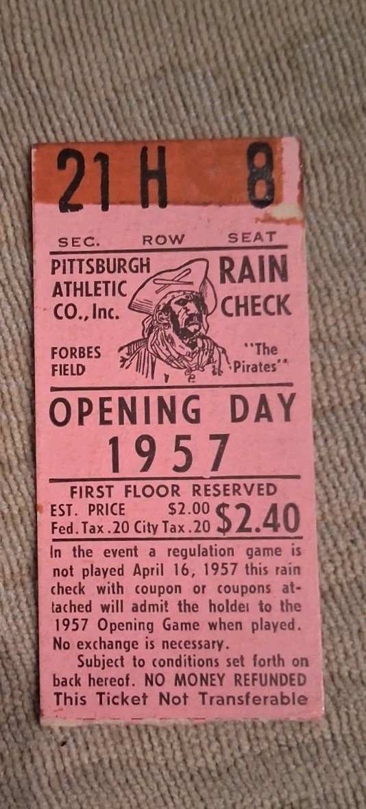 4/16/57 Opening Day Willie Mays 2 Hits 2 RBI\'s Ticket Stub Giants Pirates 4/16/57 Opening Day Willie Mays 2 Hits 2 RBI\'s Ticket Stub Giants Pirates
