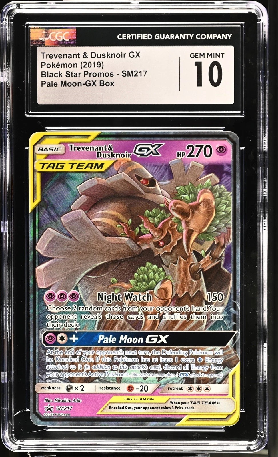 2019 Pokemon Pale Moon Trevenant & Dusknoir GX Tag Team Promo #SM217 CGC GEM 10 2019 Pokemon Pale Moon Trevenant & Dusknoir GX Tag Team Promo #SM217 CGC GEM 10