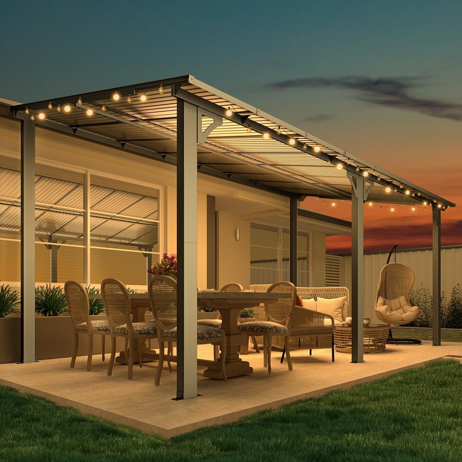16' x 8' Wall-Mounted Hard Top Gazebo, Aluminum Metal Waterproof Patio Pergola 16' x 8' Wall-Mounted Hard Top Gazebo, Aluminum Metal Waterproof Patio Pergola